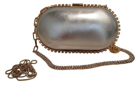 ROSANTICA Ladies Erato Silver Laminated Leather Crystal Clutch Bag NEW RRP790
