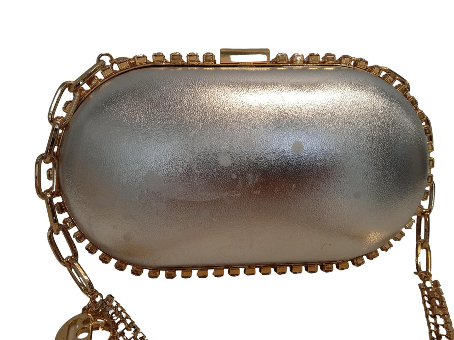 ROSANTICA Ladies Erato Silver Laminated Leather Crystal Clutch Bag NEW RRP790