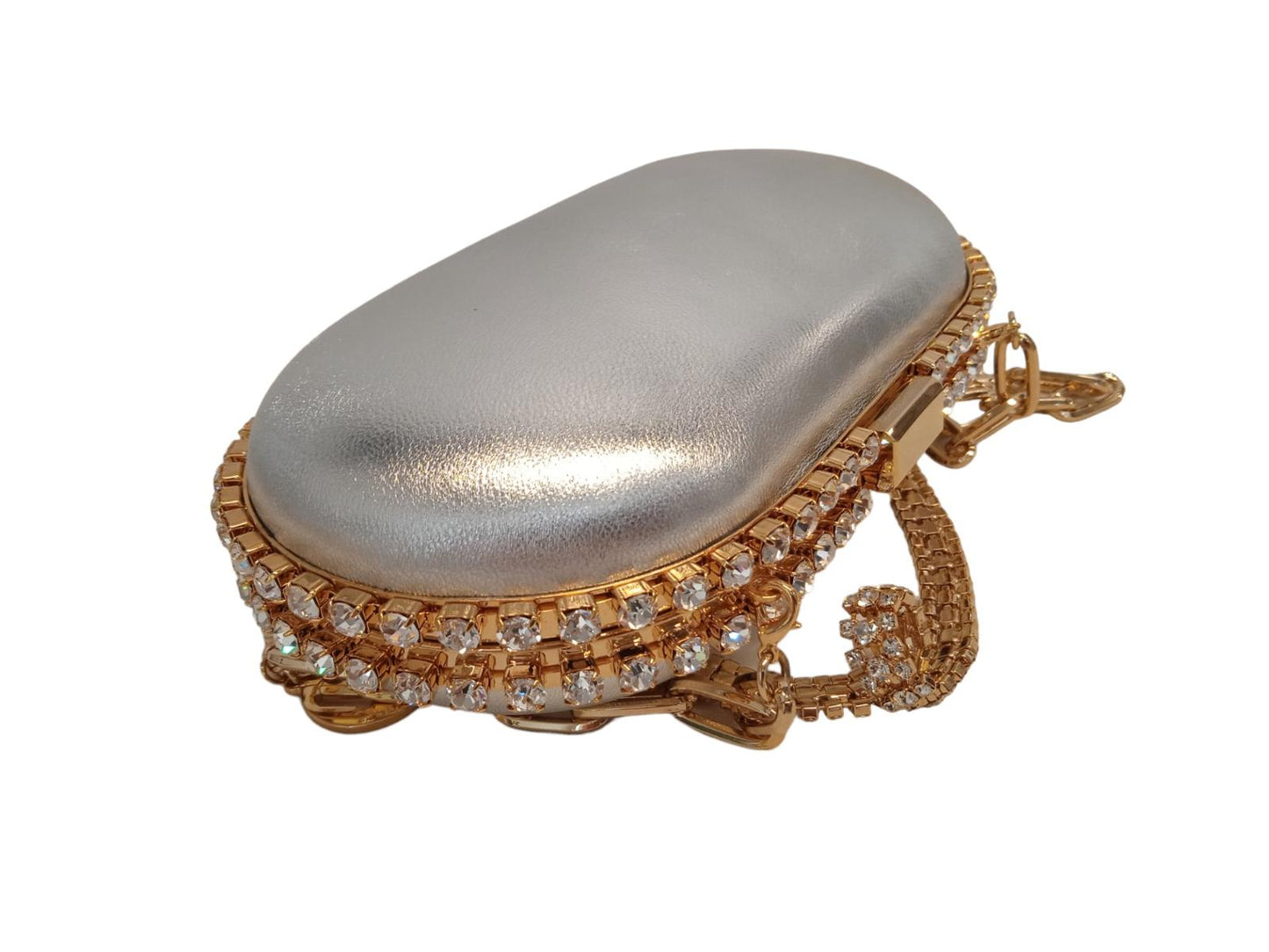 ROSANTICA Ladies Erato Silver Laminated Leather Crystal Clutch Bag NEW RRP790