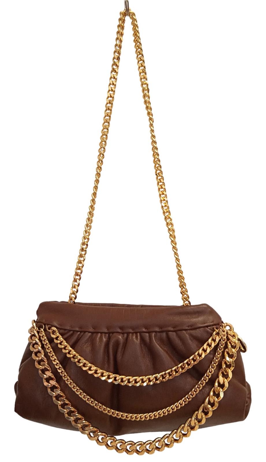 ROSANTICA Ladies Glam Brown Leather Gold Tone Chain Shoulder Bag NEW RRPP690