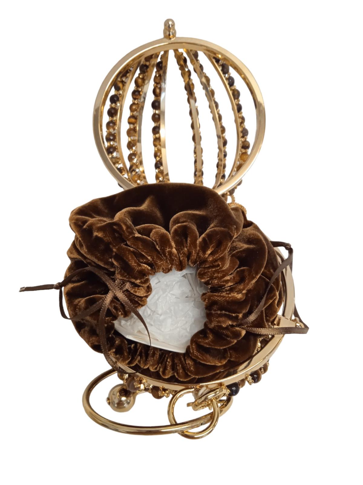 ROSANTICA Ladies Diletta Brown/Gold-Tone Beaded Round Bracelet Bag NEW RRP800
