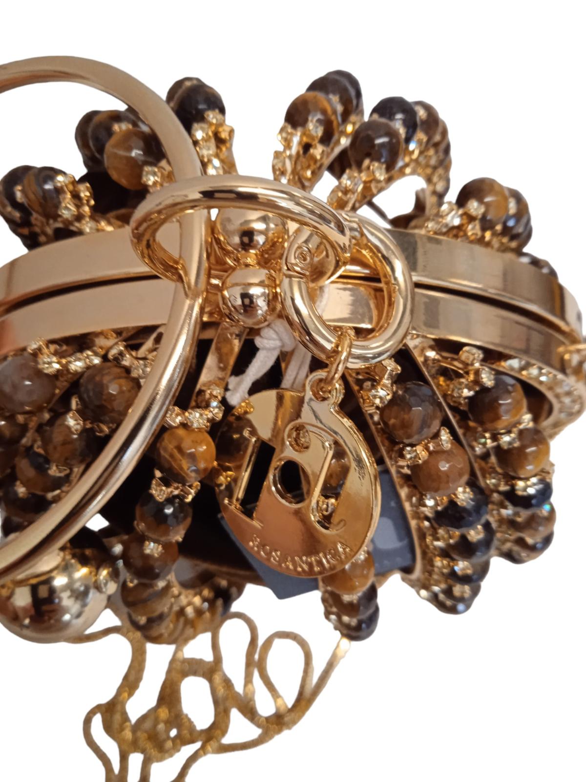 ROSANTICA Ladies Diletta Brown/Gold-Tone Beaded Round Bracelet Bag NEW RRP800