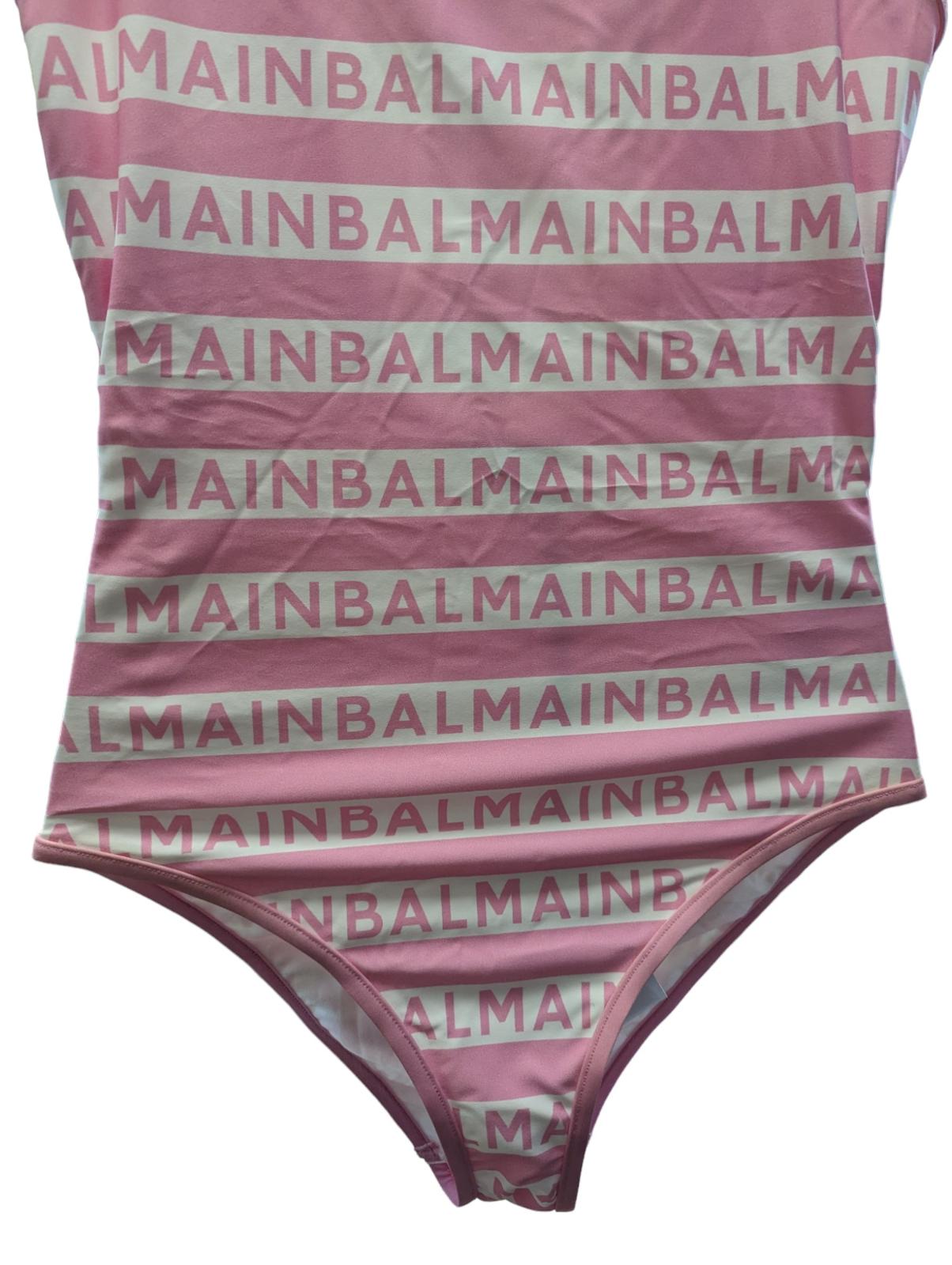 BALMAIN Swimsuit Logo Stripe One Piece Swimming Costume Pink EU36 UK8 NEW RRP315