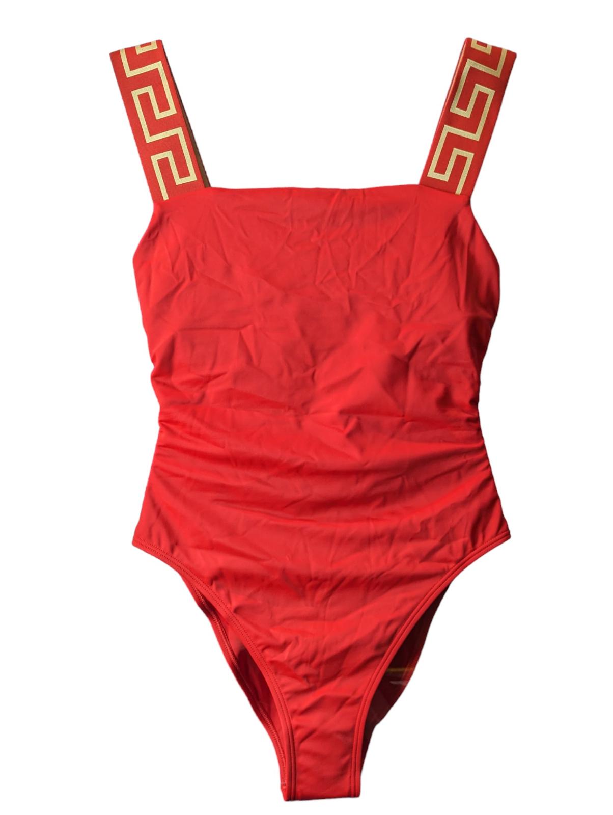 VERSACE Greca Swimsuit Straight Front Low Back Red Size S NEW RRP 235