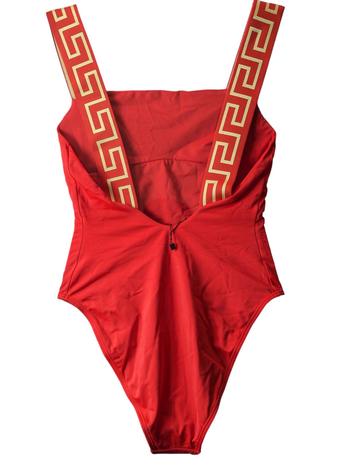 VERSACE Greca Swimsuit Straight Front Low Back Red Size S NEW RRP 235