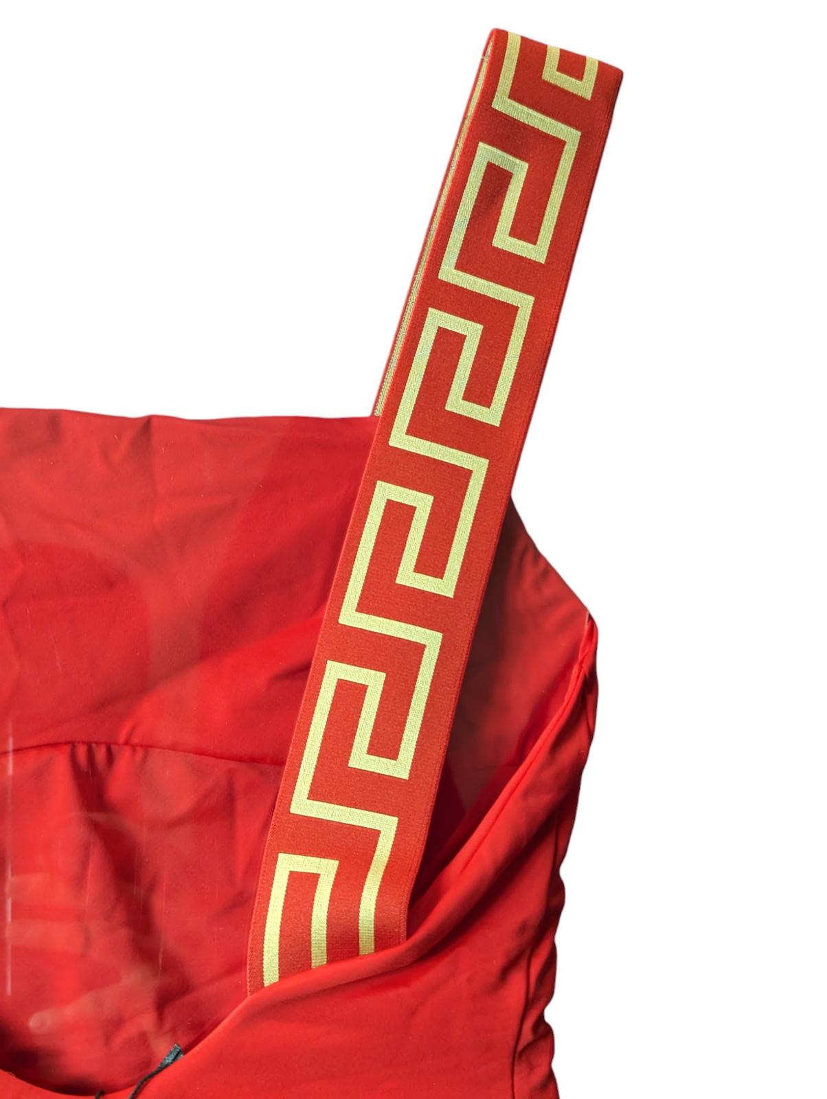 VERSACE Greca Swimsuit Straight Front Low Back Red Size S NEW RRP 235