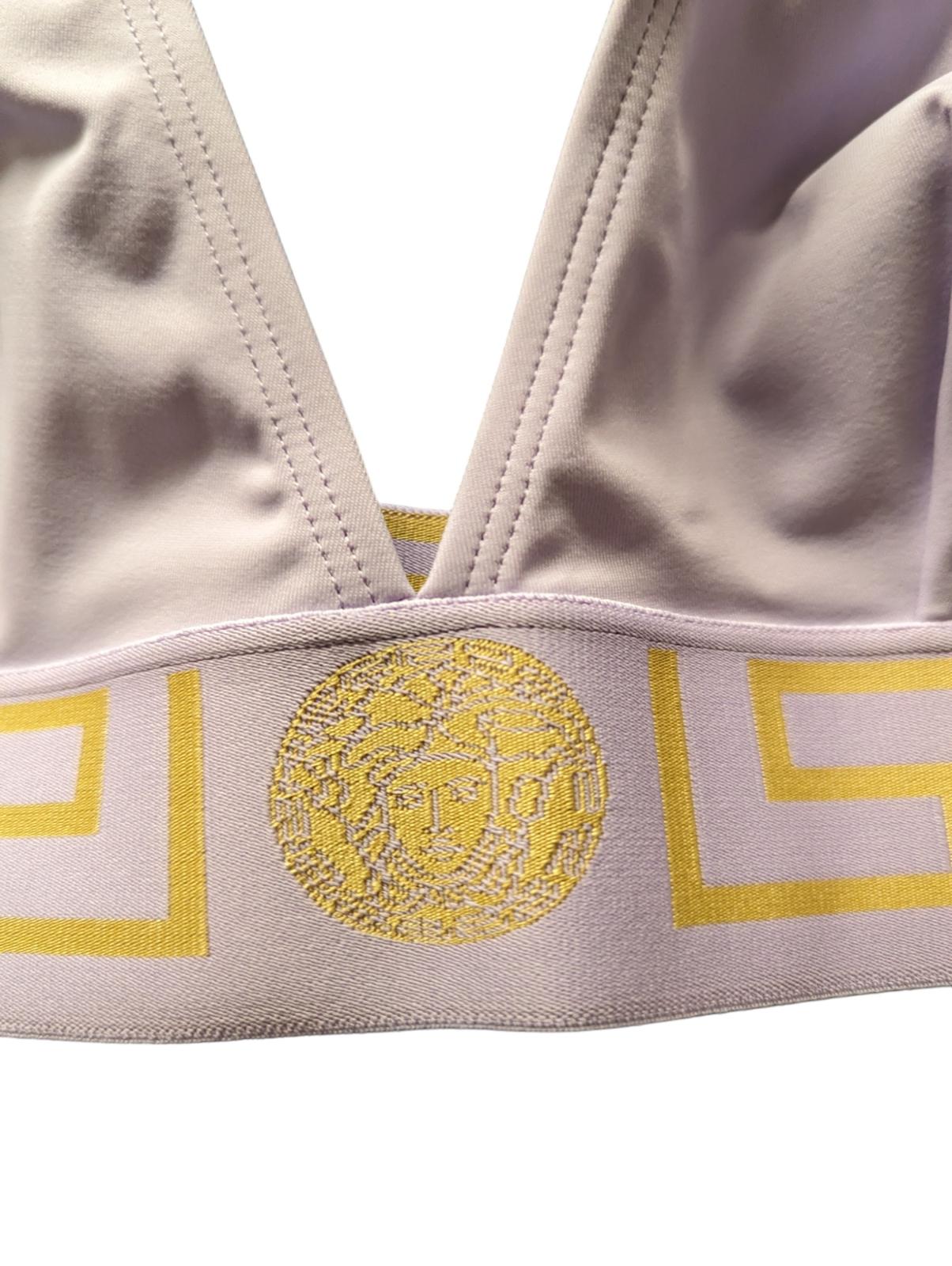 VERSACE Greca Bikini Top V Plunge Bralette Lilac Purple (4) L NEW RRP 120