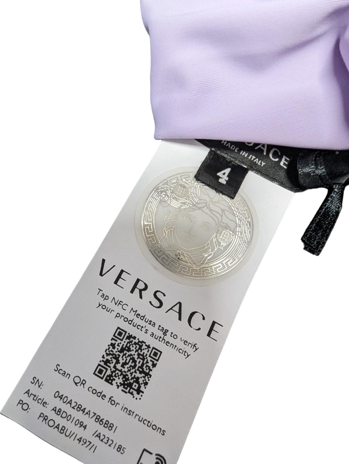 VERSACE Greca Bikini Top V Plunge Bralette Lilac Purple (4) L NEW RRP 120