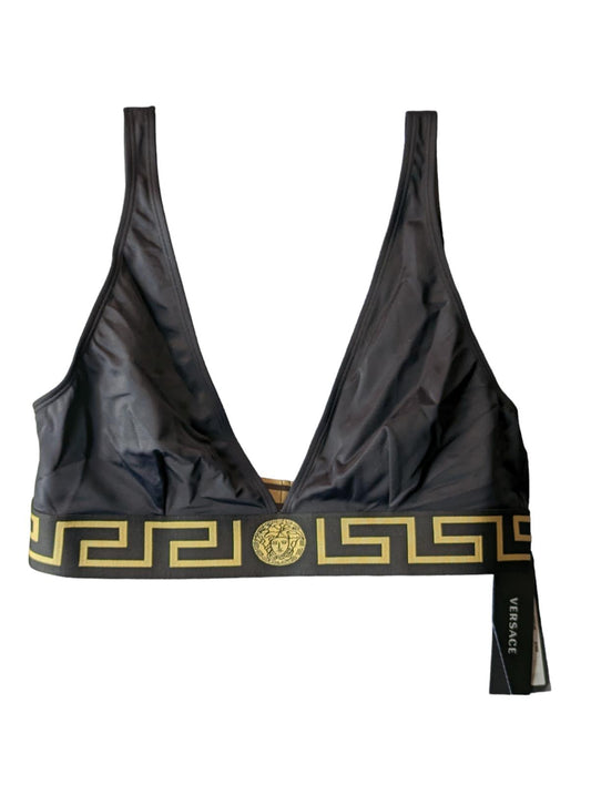 VERSACE Greca Boarder Bikini Top Bralette Swimwear Black Gold (5) XL NEW RRP155