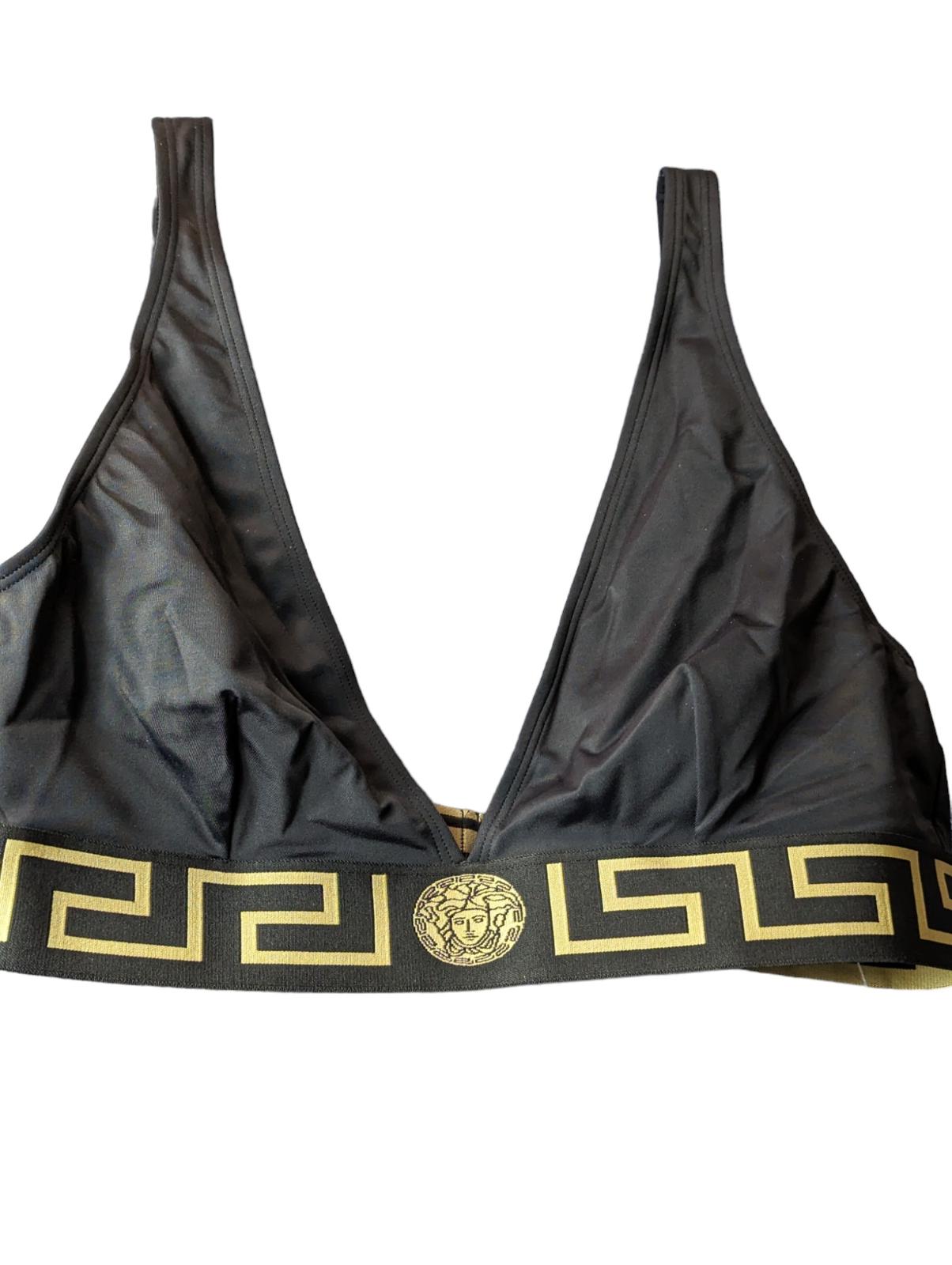 VERSACE Greca Boarder Bikini Top Bralette Swimwear Black Gold (5) XL NEW RRP155
