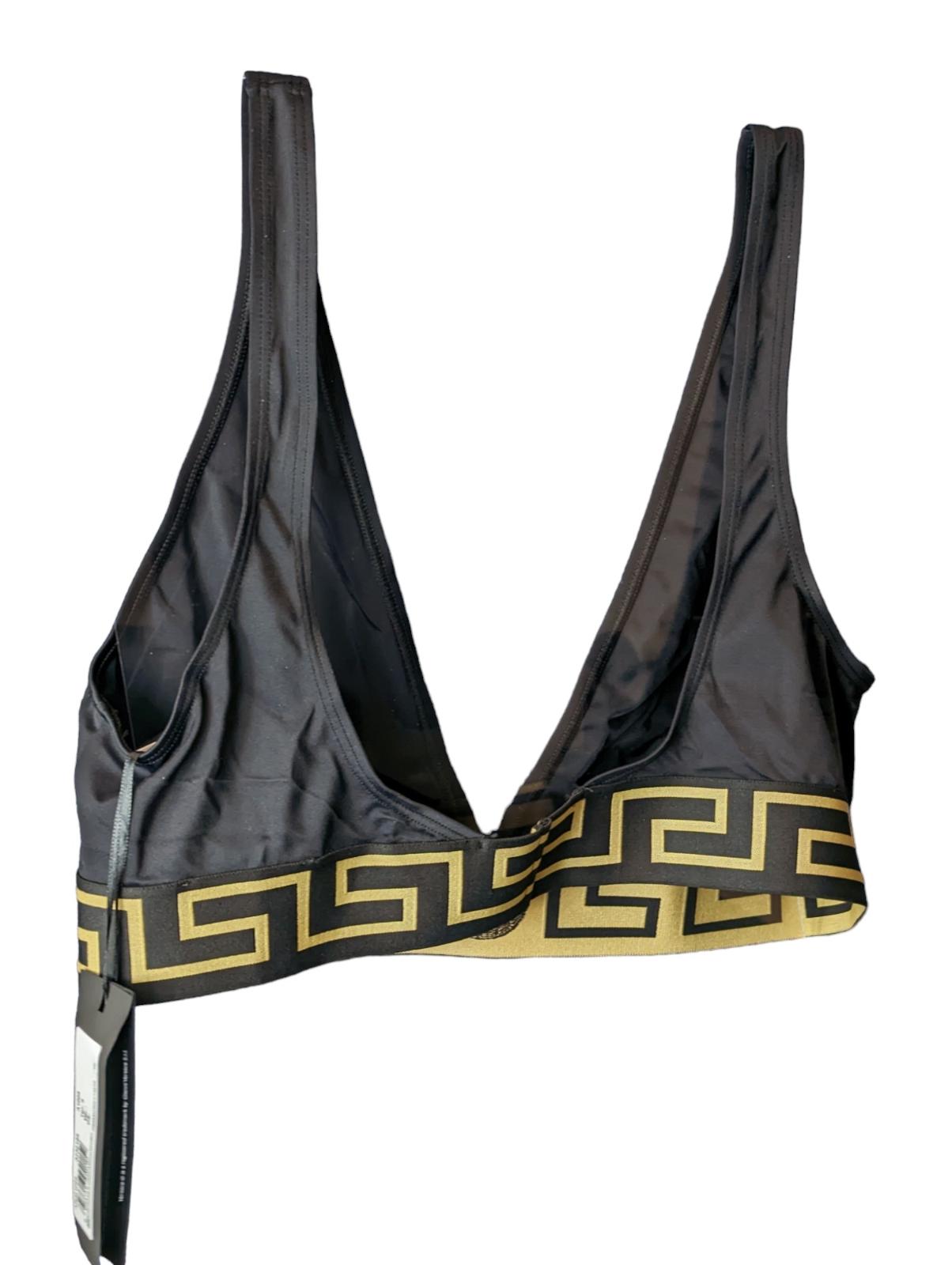 VERSACE Greca Boarder Bikini Top Bralette Swimwear Black Gold (5) XL NEW RRP155