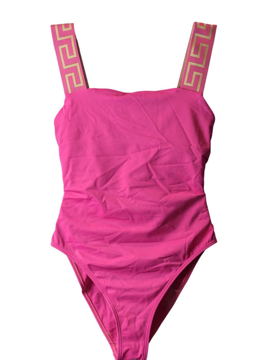 VERSACE Greca Swimsuit Wide Strap Swimming Costume Pink M NEW RRP 225