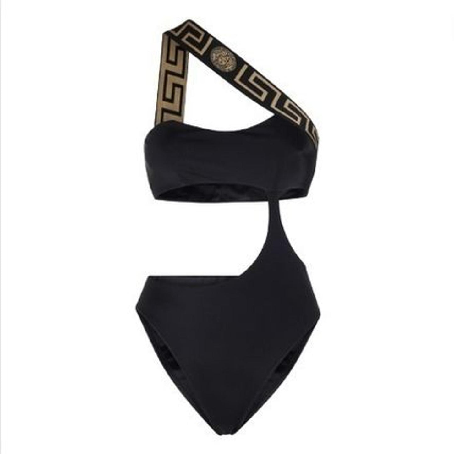 VERSACE Greca Swimsuit One Shoulder Cut Out One Piece Black (1) S NEW RRP245