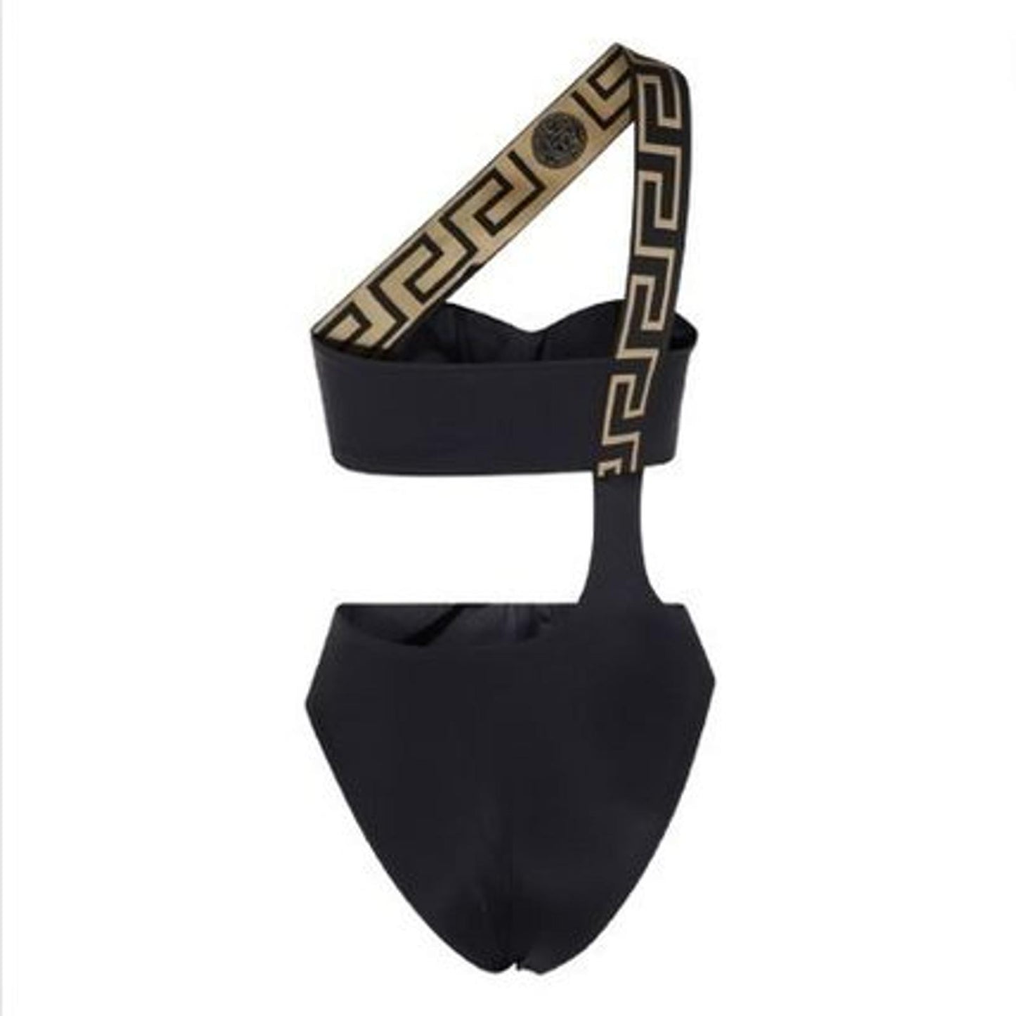 VERSACE Greca Swimsuit One Shoulder Cut Out One Piece Black (1) S NEW RRP245