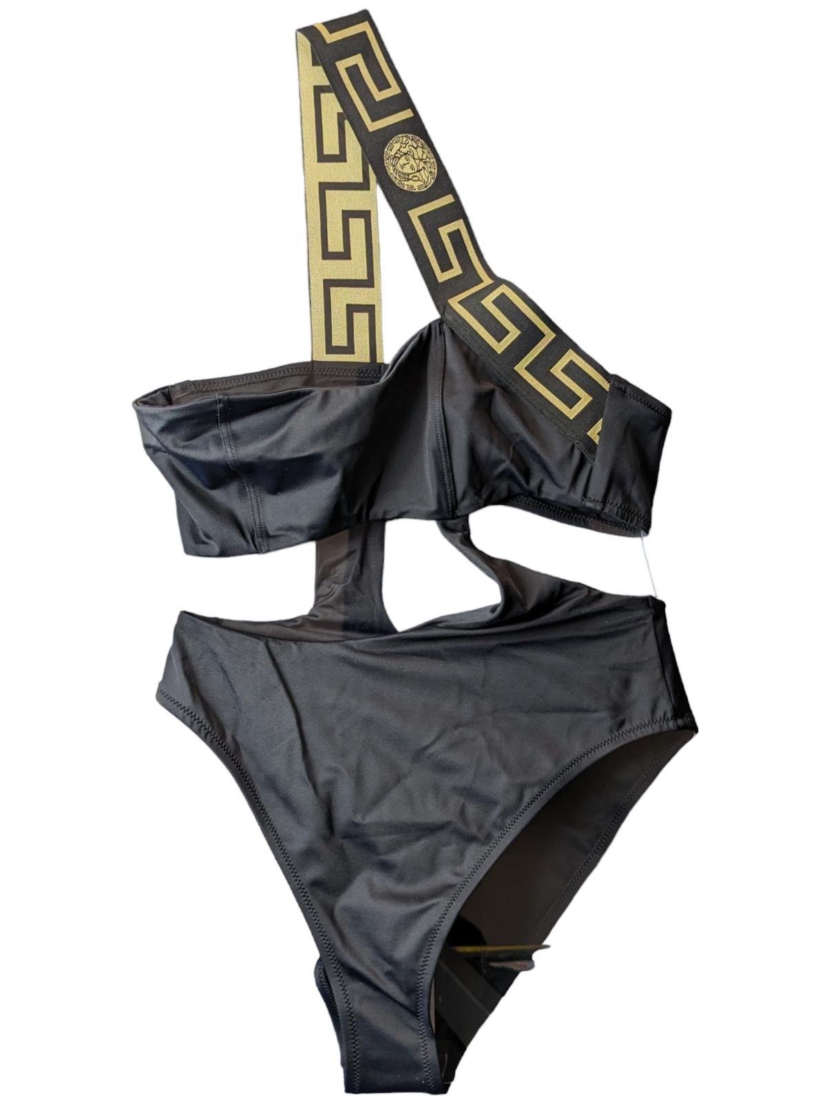 VERSACE Greca Swimsuit One Shoulder Cut Out One Piece Black (1) S NEW RRP245