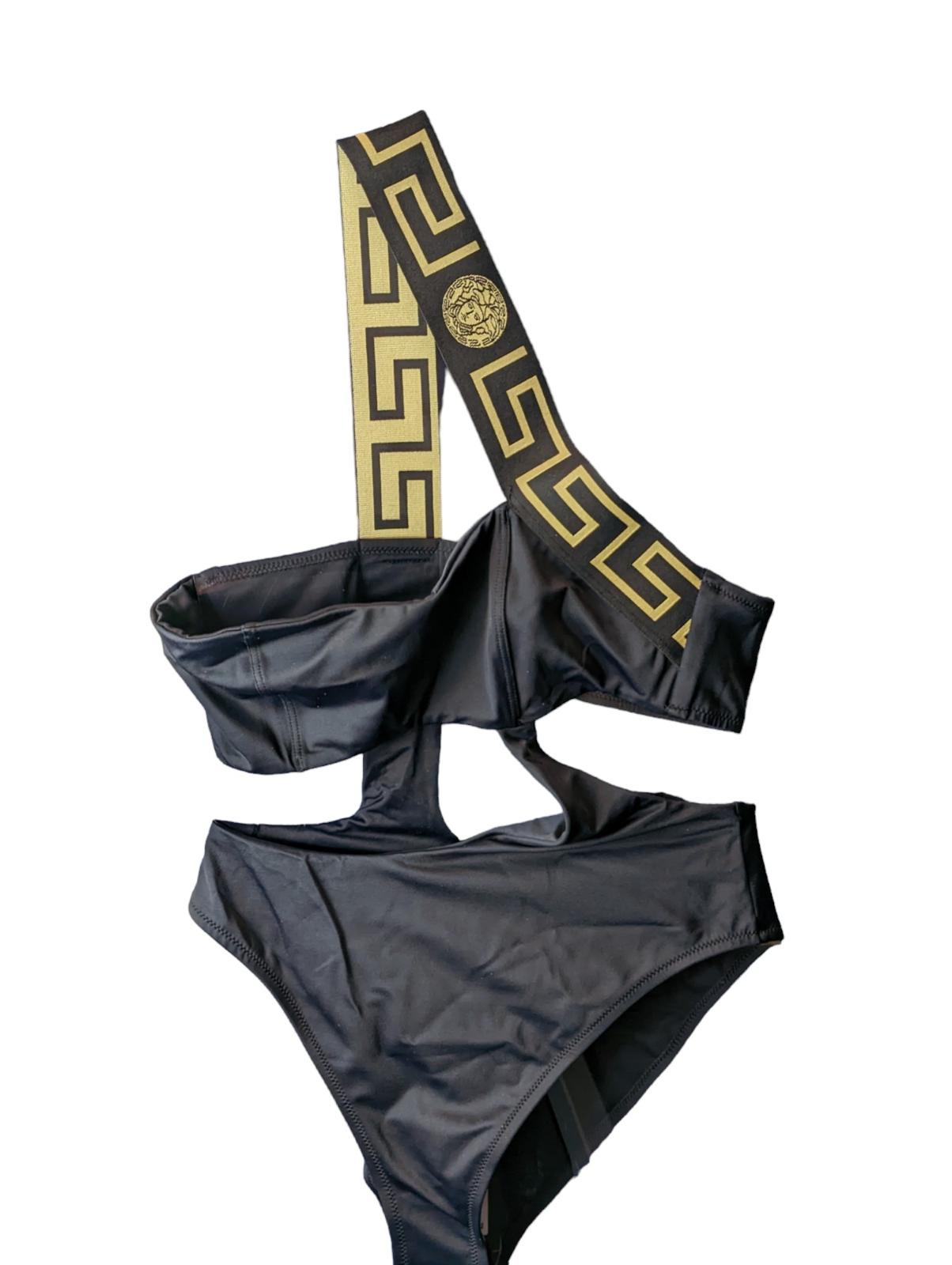 VERSACE Greca Swimsuit One Shoulder Cut Out One Piece Black (1) S NEW RRP245