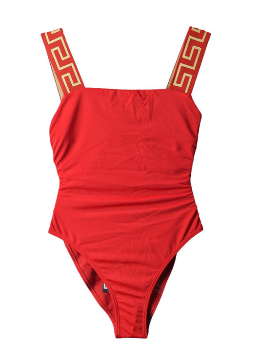 VERSACE Greca Classic Swimsuit Wide Strap Swimming Costume Red M NEW RRP 235