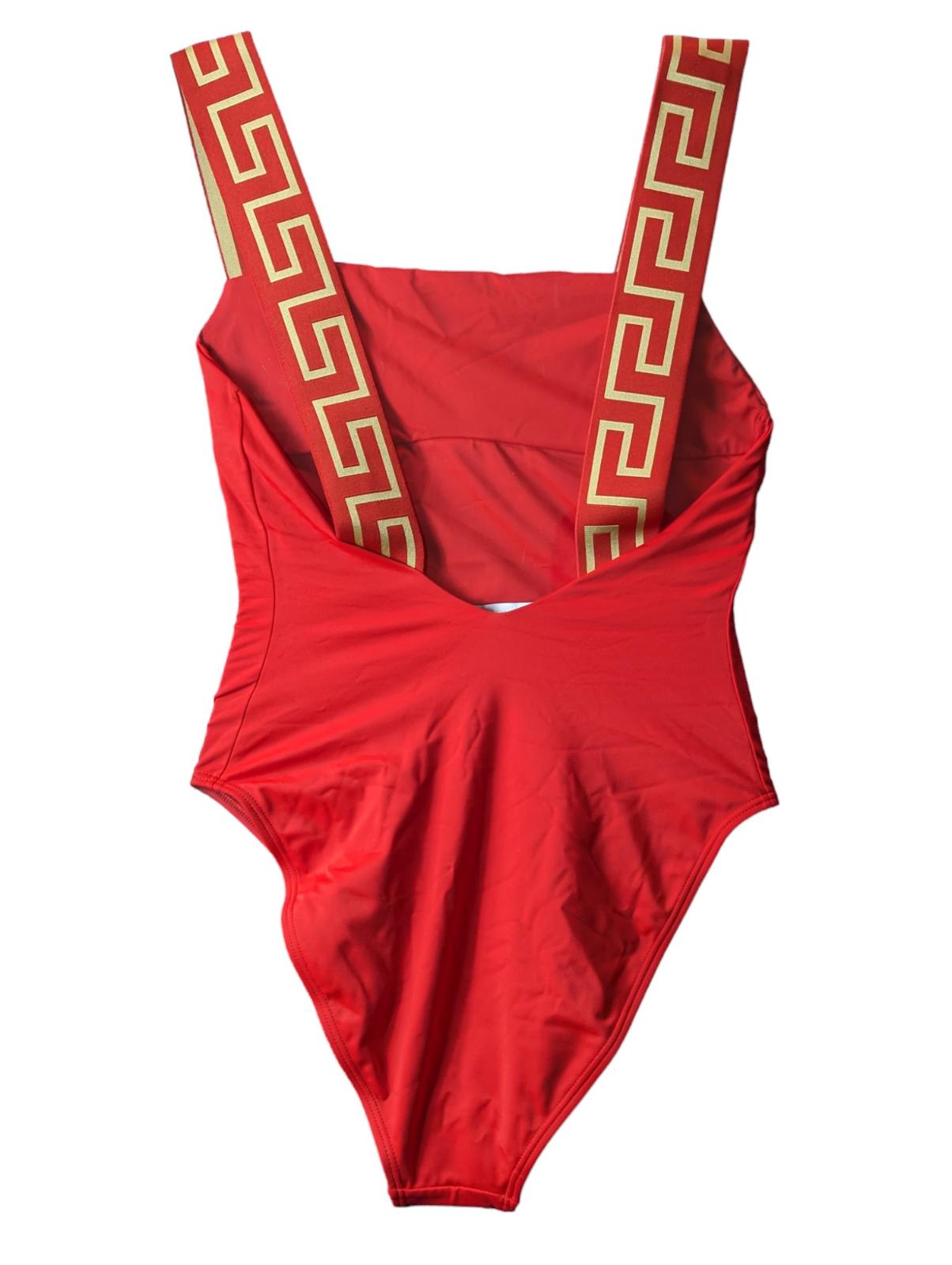 VERSACE Greca Classic Swimsuit Wide Strap Swimming Costume Red M NEW RRP 235