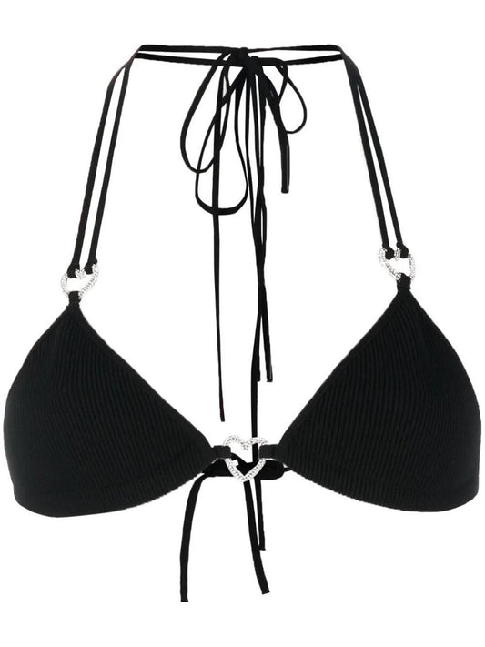 MACH & MACH Rib Knit Heart Triangle String Bikini Top Black M NEW RRP 325