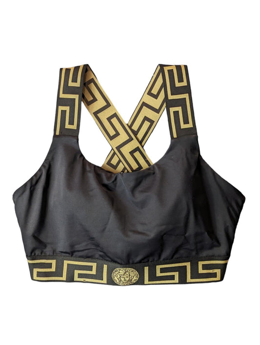 VERSACE Greca Bikini Top Cross Strap Black Gold Swimwear (1) S NEW RRP 190