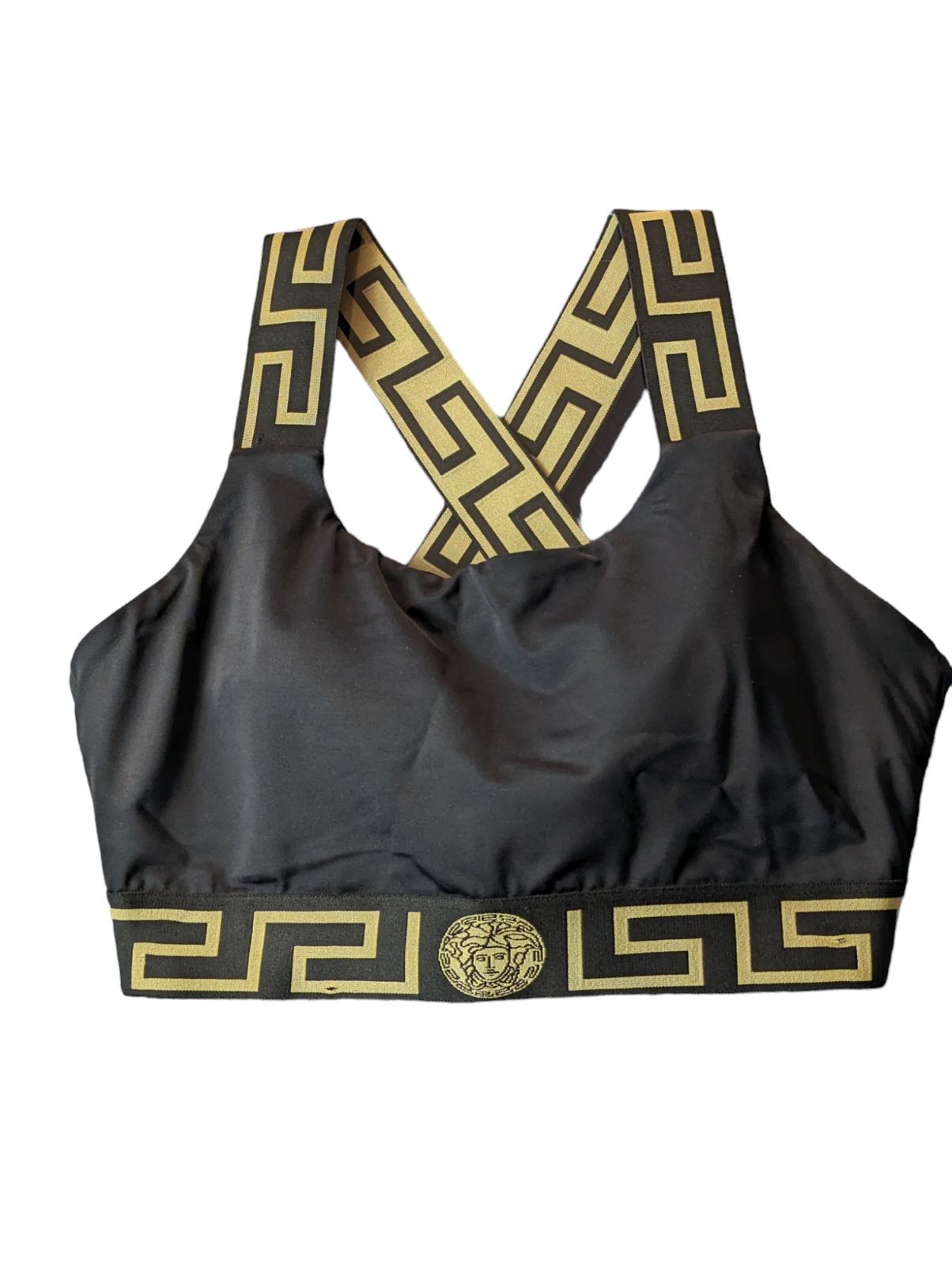 VERSACE Greca Bikini Top Cross Strap Black Gold Swimwear (1) S NEW RRP 190