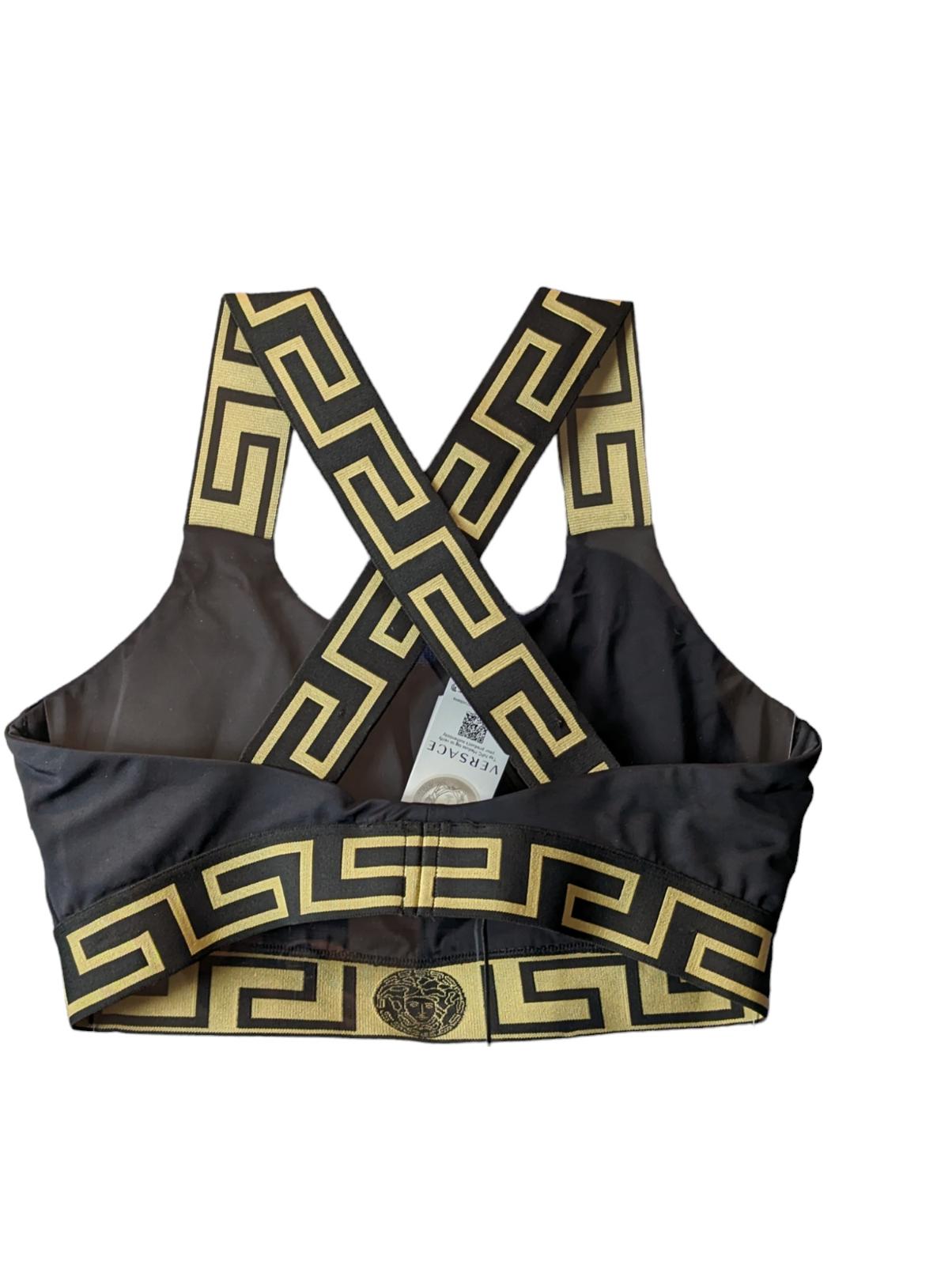 VERSACE Greca Bikini Top Cross Strap Black Gold Swimwear (1) S NEW RRP 190