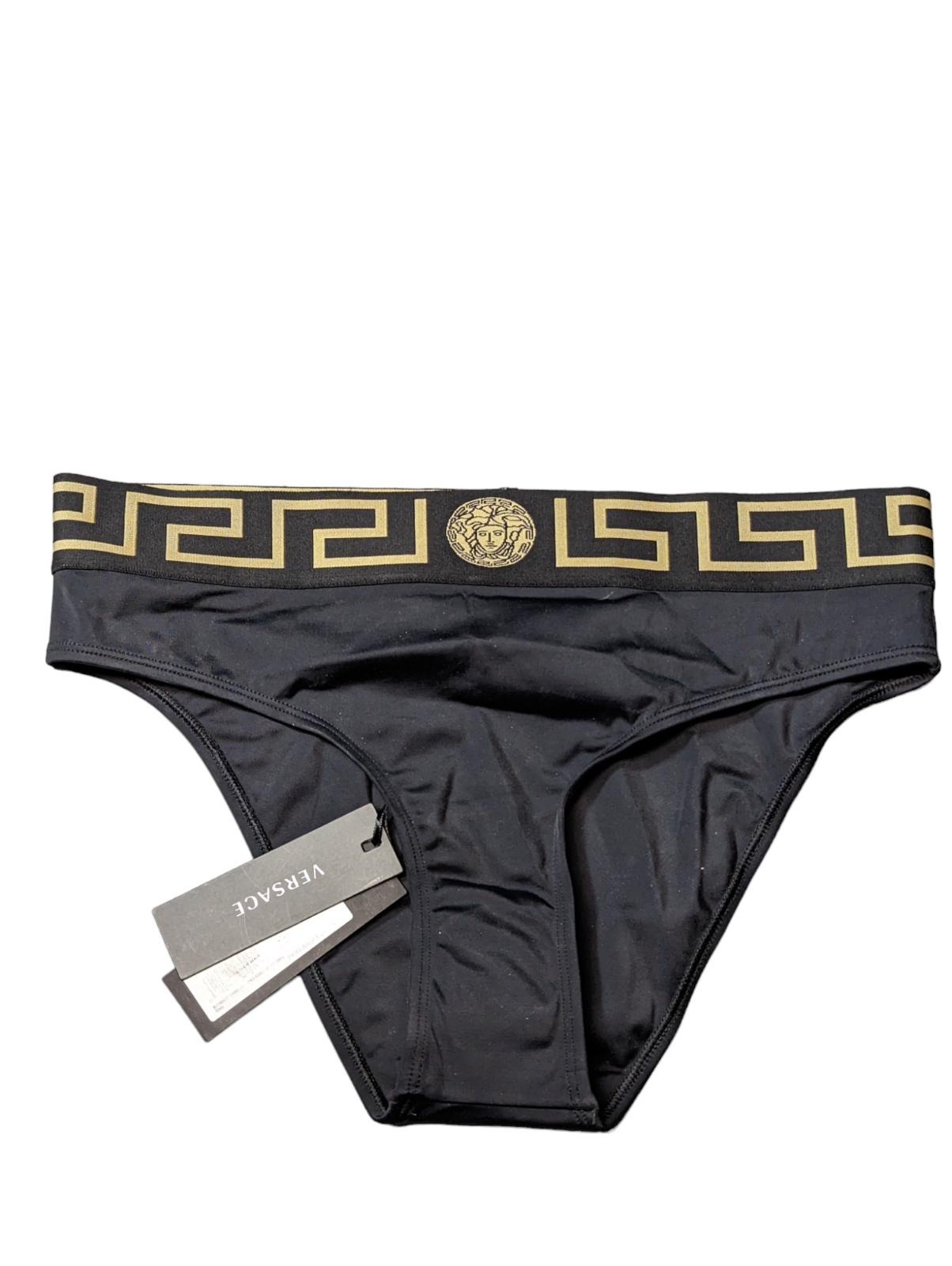 VERSACE Greca Bikini Bottom Black Swimwear Ladies Black Logo Band L NEW RRP 120
