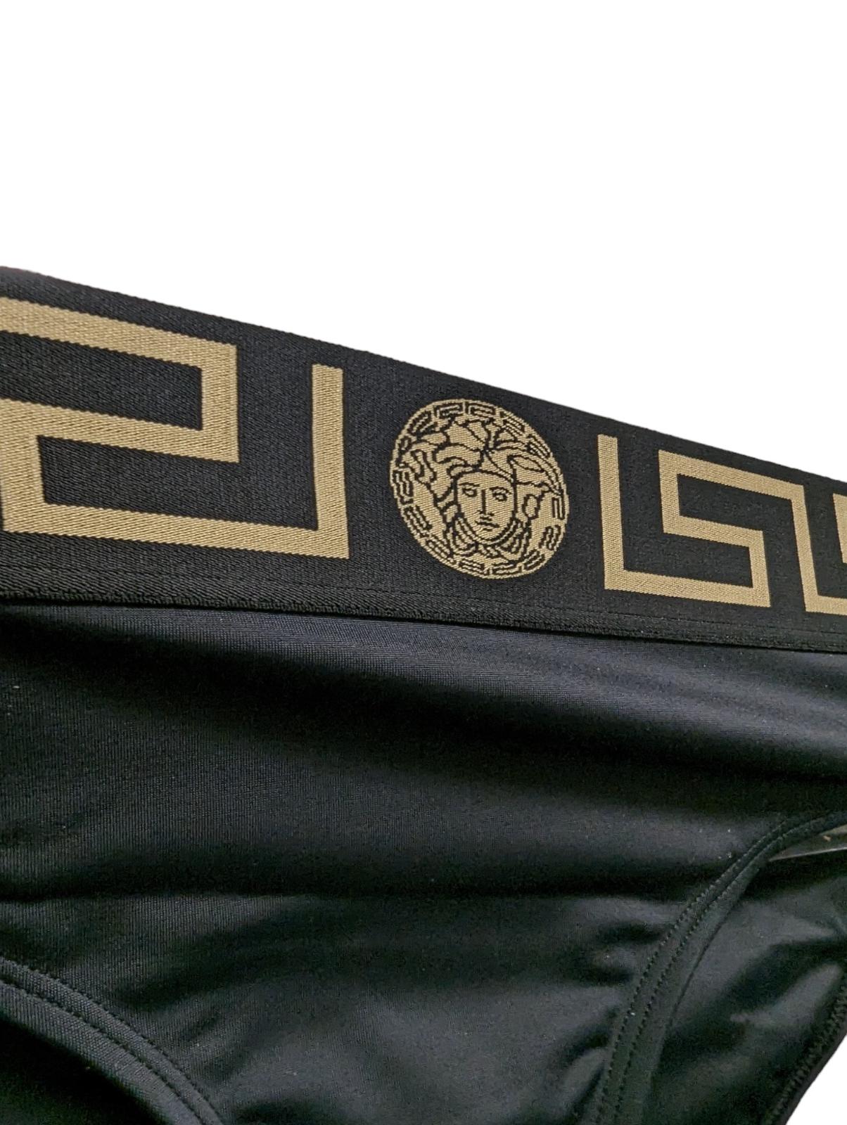 VERSACE Greca Bikini Bottom Black Swimwear Ladies Black Logo Band L NEW RRP 120