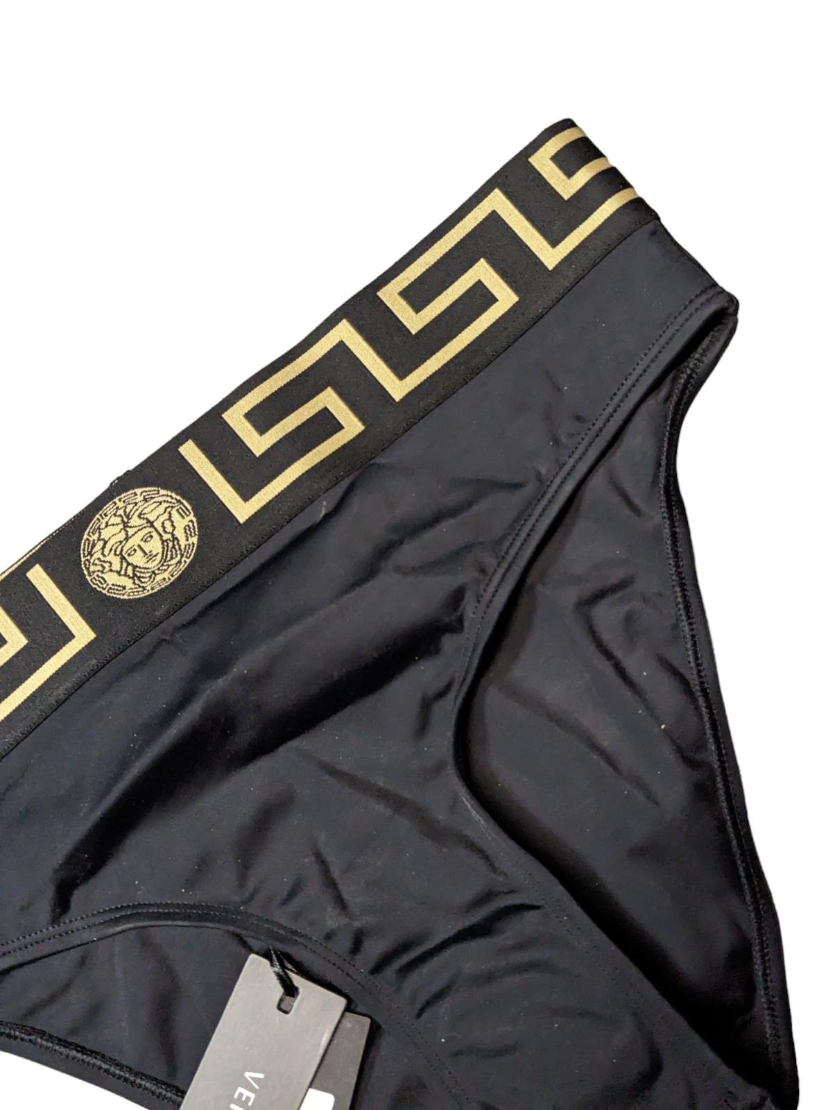 VERSACE Greca Bikini Bottom Black Swimwear Ladies Black Logo Band L NEW RRP 120