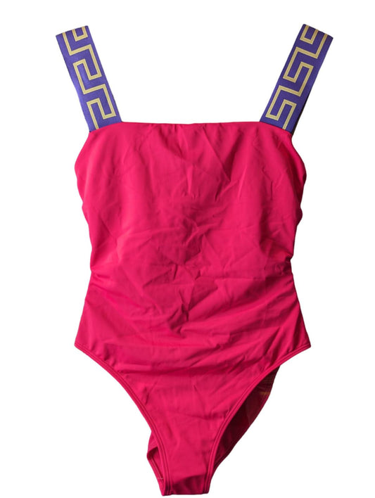 VERSACE Greca Swimsuit One Piece Tropical Dark Pink/Purple Swimwear L NEW RRP285