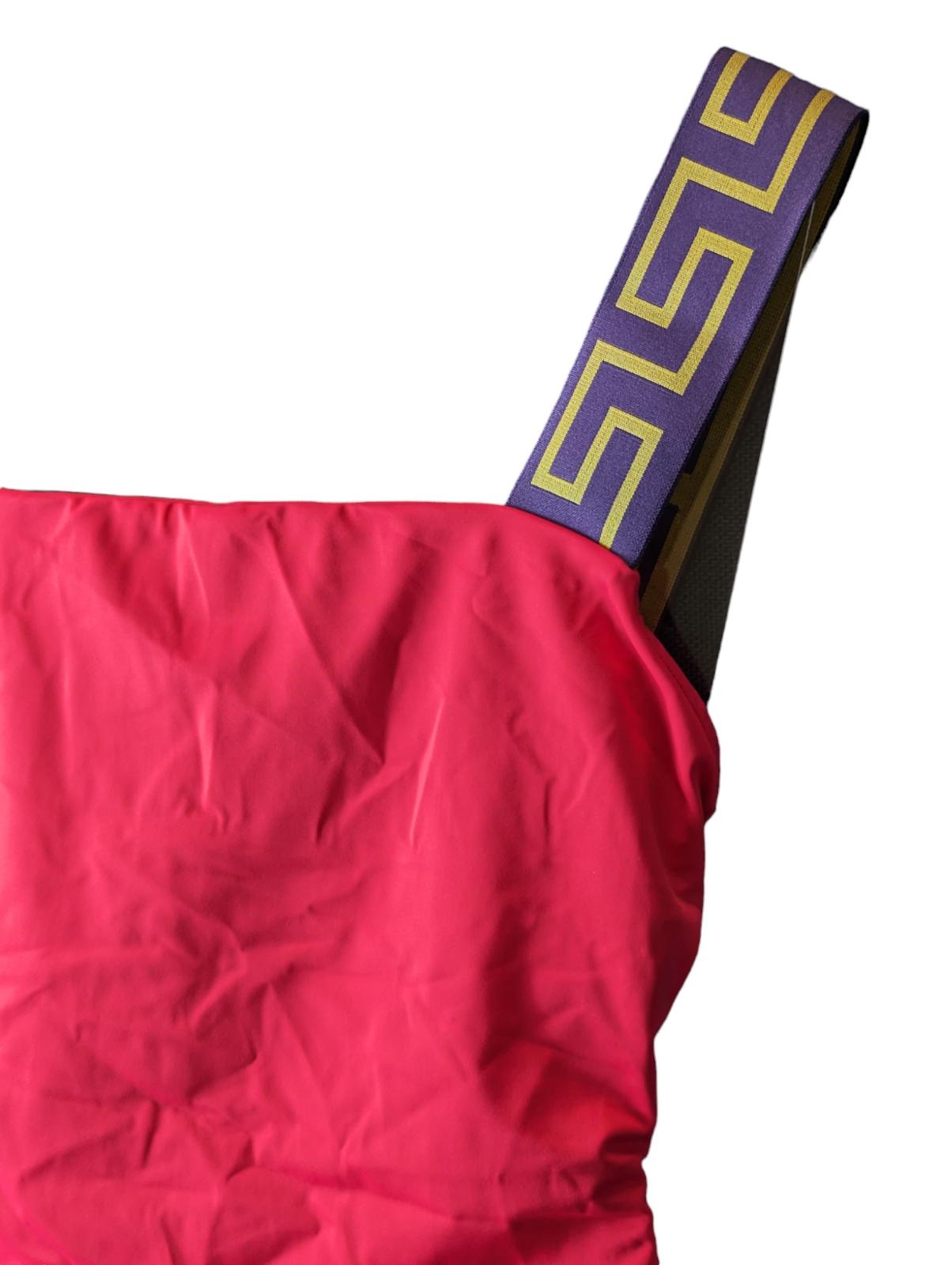 VERSACE Greca Swimsuit One Piece Tropical Dark Pink/Purple Swimwear L NEW RRP285