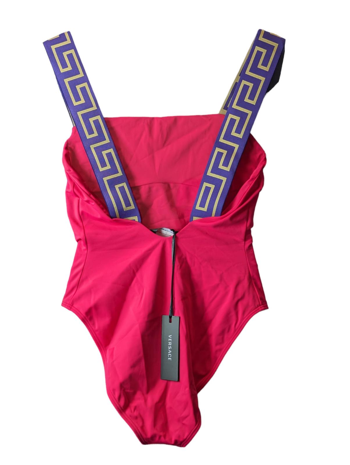VERSACE Greca Swimsuit One Piece Tropical Dark Pink/Purple Swimwear L NEW RRP285
