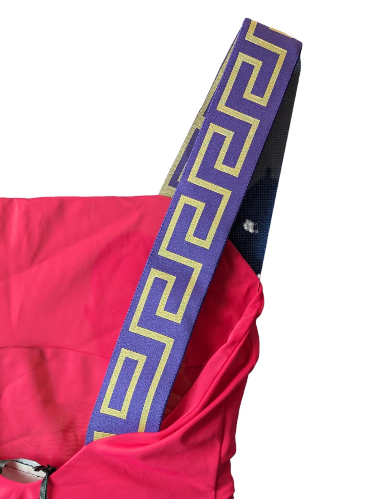 VERSACE Greca Swimsuit One Piece Tropical Dark Pink/Purple Swimwear L NEW RRP285