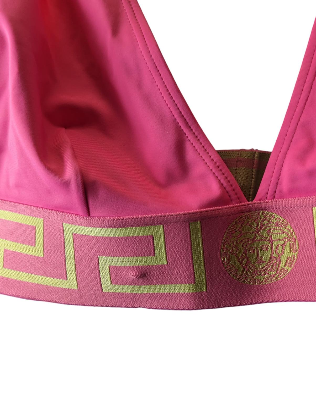 VERSACE Greca Band Bikini Top Bralette Swimwear Pink XL NEW RRP 150
