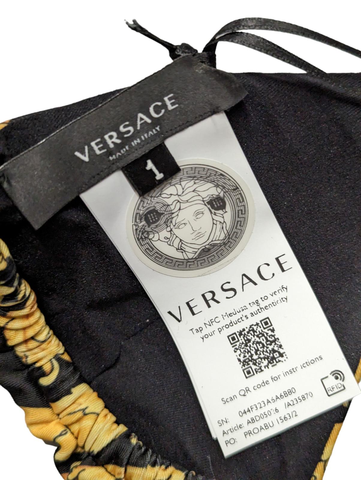 VERSACE Baroque Print Triangle Bikini Top Black Yellow (1) S NEW RRP 255