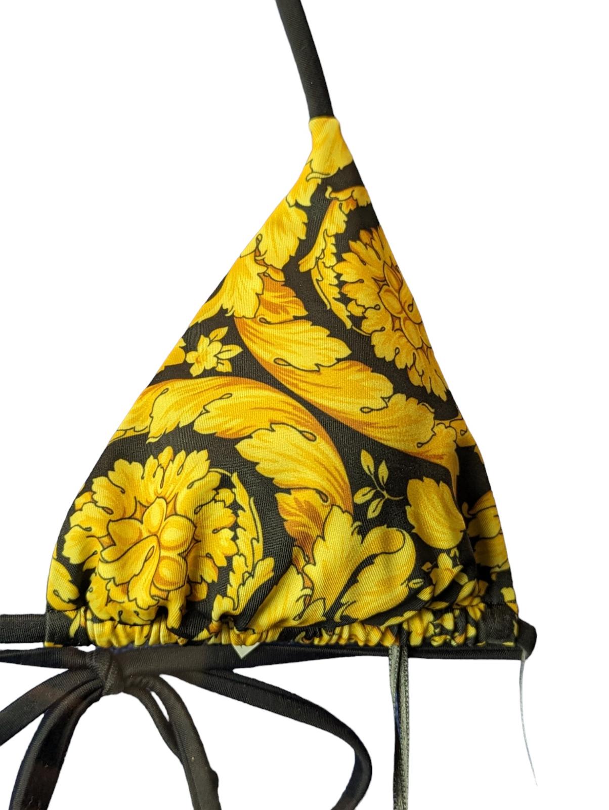 VERSACE Baroque Print Triangle Bikini Top Black Yellow (1) S NEW RRP 255