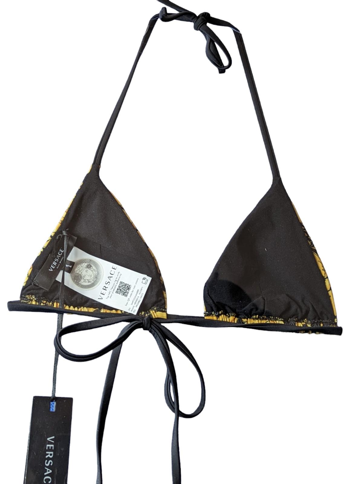 VERSACE Baroque Print Triangle Bikini Top Black Yellow (1) S NEW RRP 255