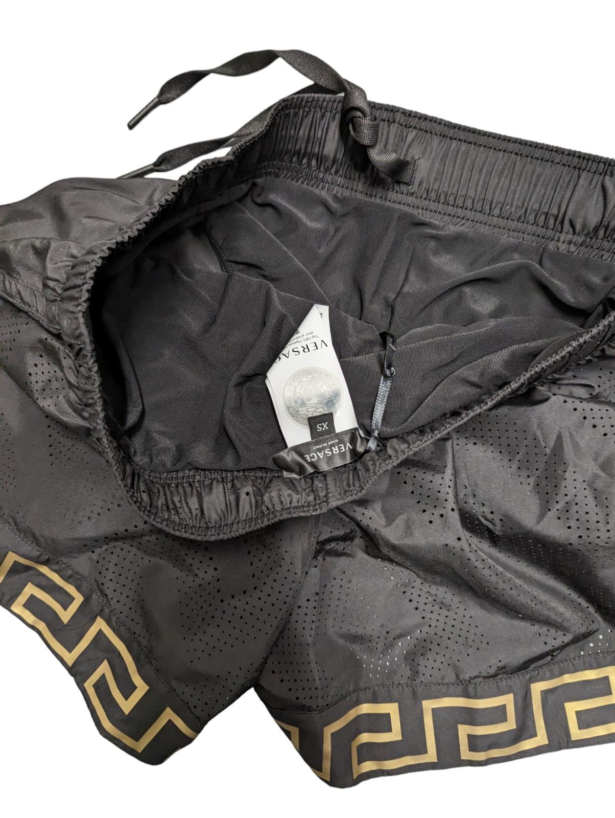 VERSACE Greca Track Shorts Elastic Waist Men's Black Gold XS NEW RRP 440