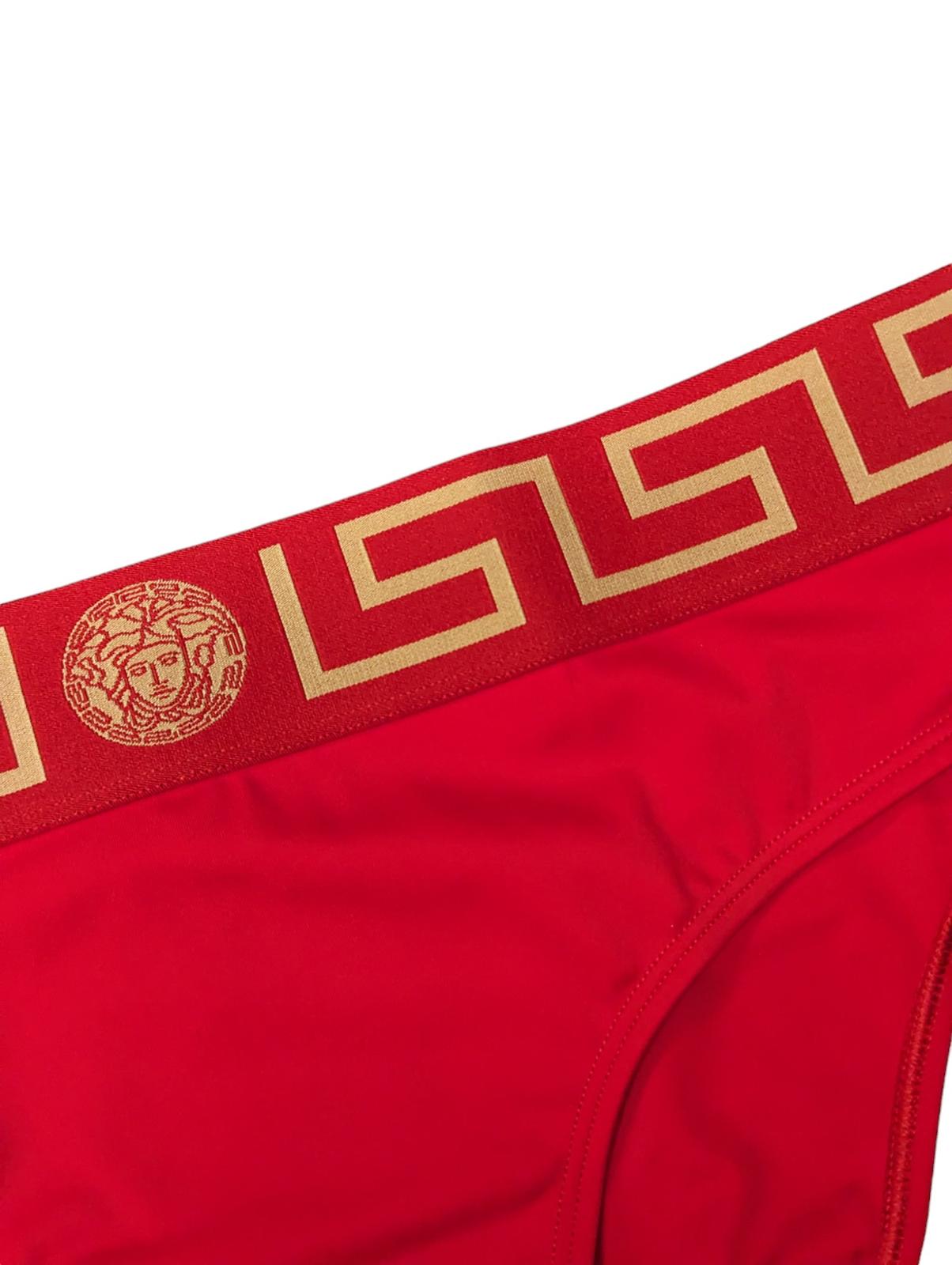 VERSACE Greca Bikini Bottom Briefs Swimwear Red (4) XL NEW RRP 120