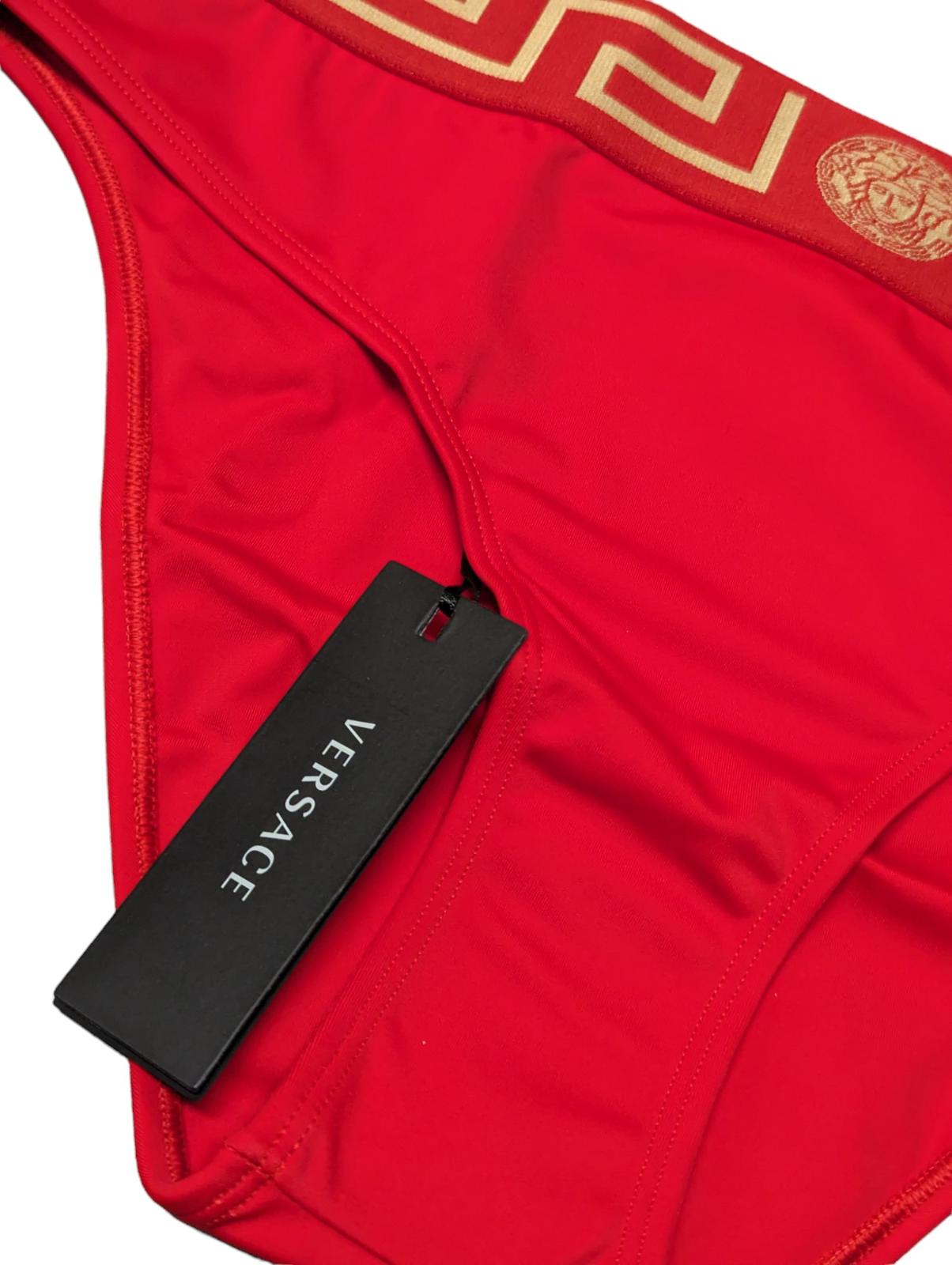 VERSACE Greca Bikini Bottom Briefs Swimwear Red (4) XL NEW RRP 120
