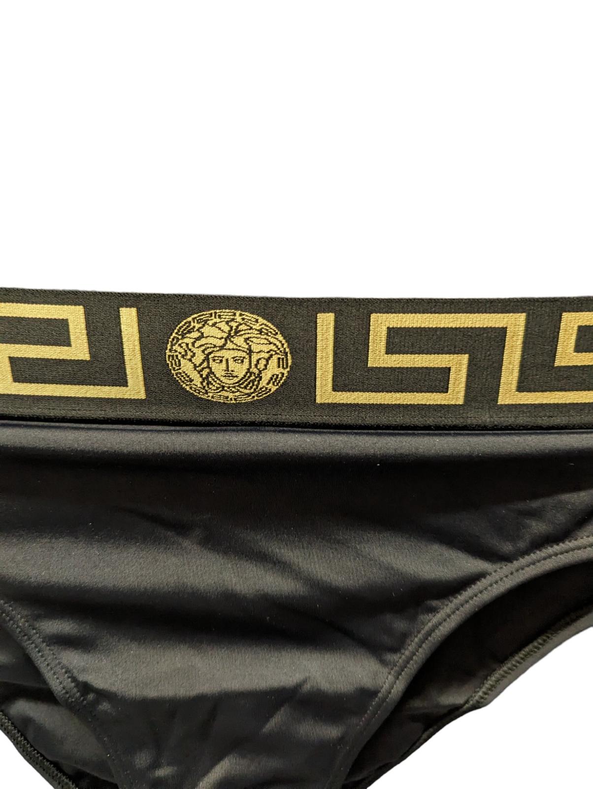 VERSACE Greca Bikini Bottoms High Waist / Cut Swimwear Black XL (4) NEW RRP 160