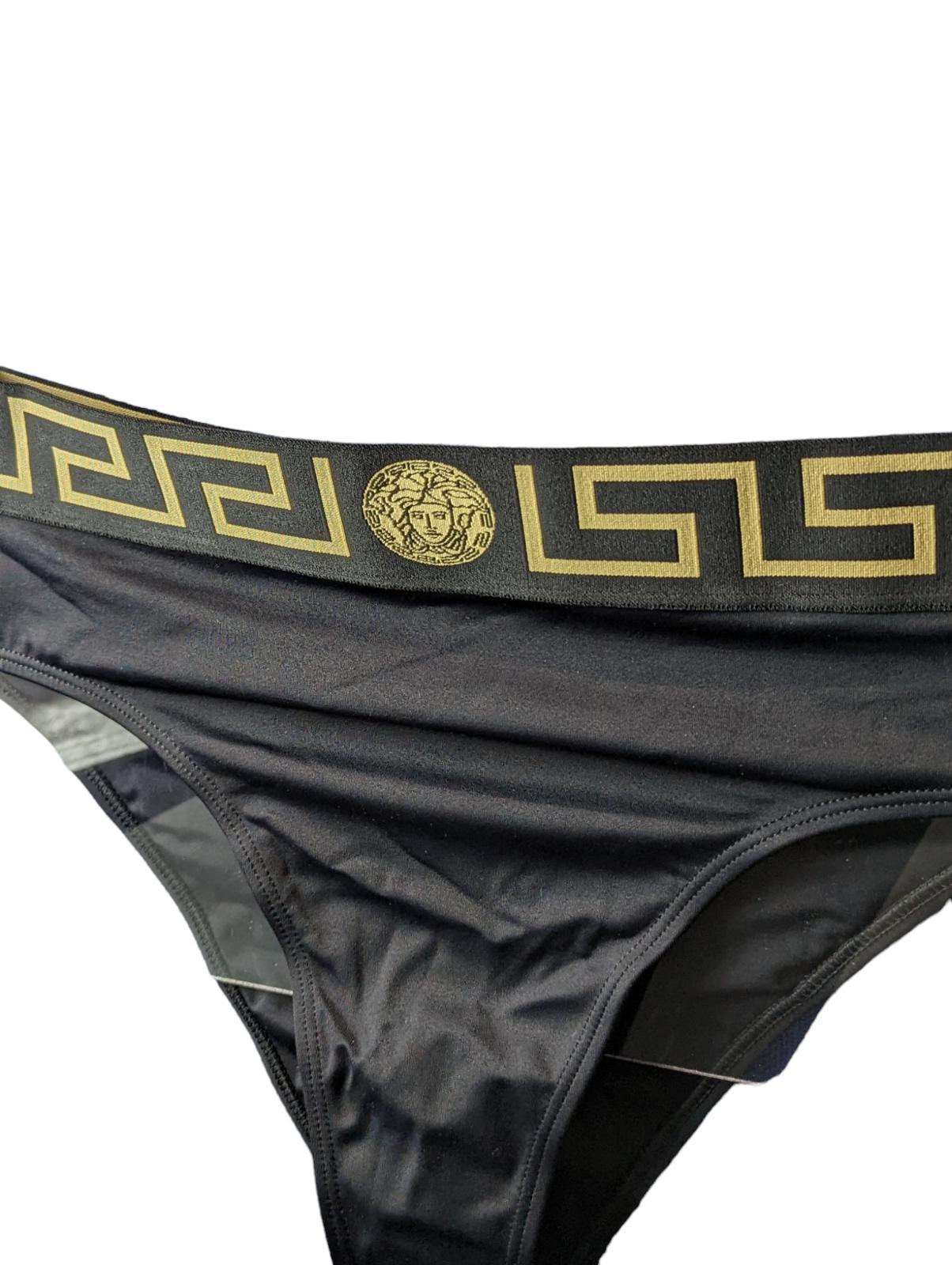 VERSACE Greca Bikini Bottoms High Waist / Cut Swimwear Black XL (4) NEW RRP 160