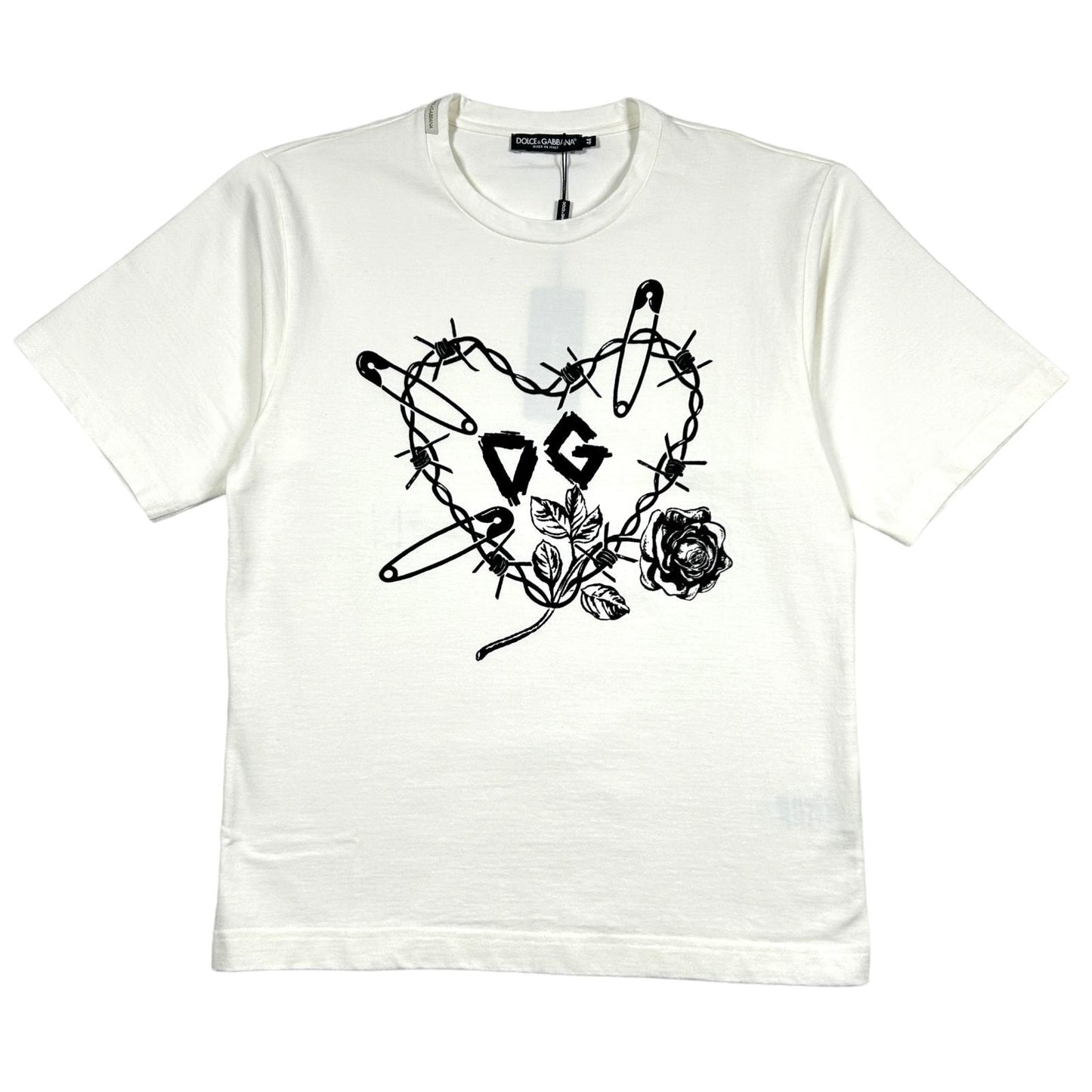 DOLCE & GABBANA Heavyweight Heart T-Shirt Short Sleeve White Size 44 NEW RRP550