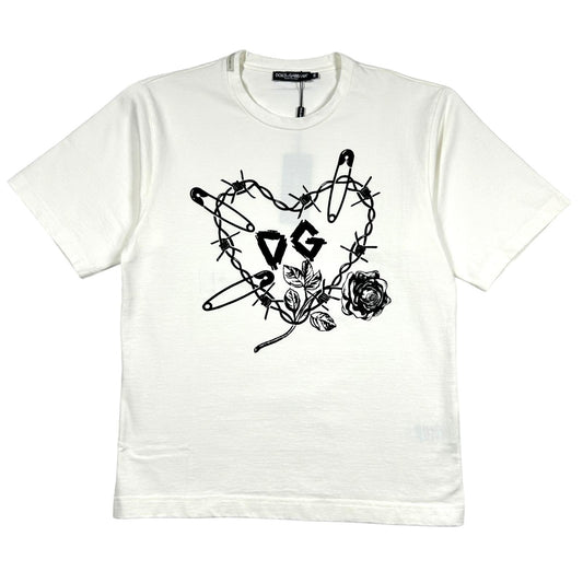 DOLCE & GABBANA Heavyweight Heart T-Shirt Short Sleeve White Size 44 NEW RRP550