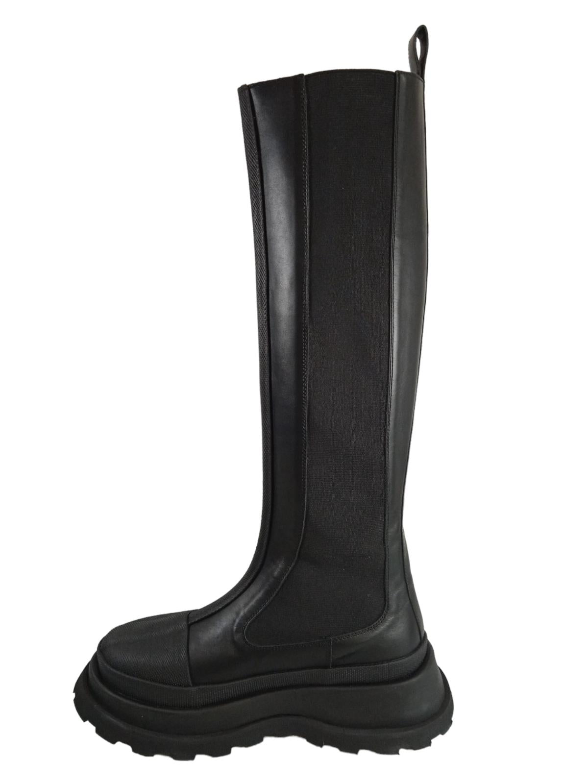 JIL SANDER Chelsea Boots Black Leather Knee High Flatform EU37 UK4 RRP990 NEW