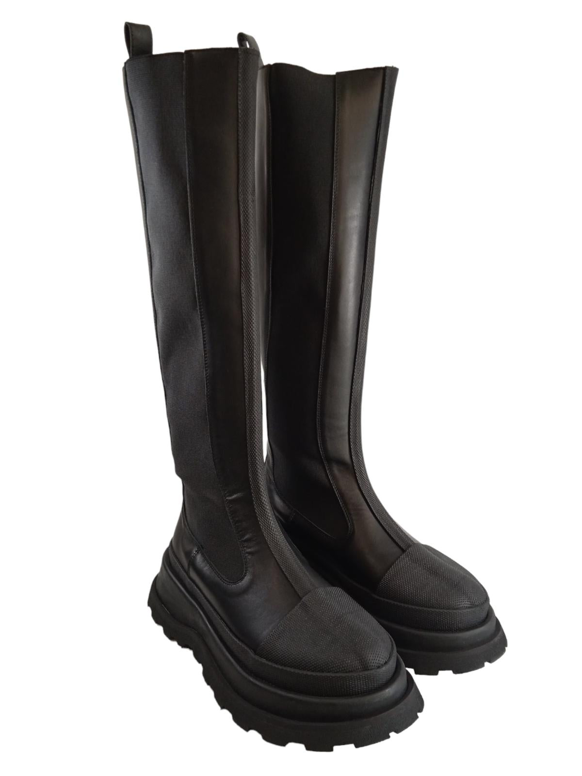 JIL SANDER Chelsea Boots Black Leather Knee High Flatform EU37 UK4 RRP990 NEW