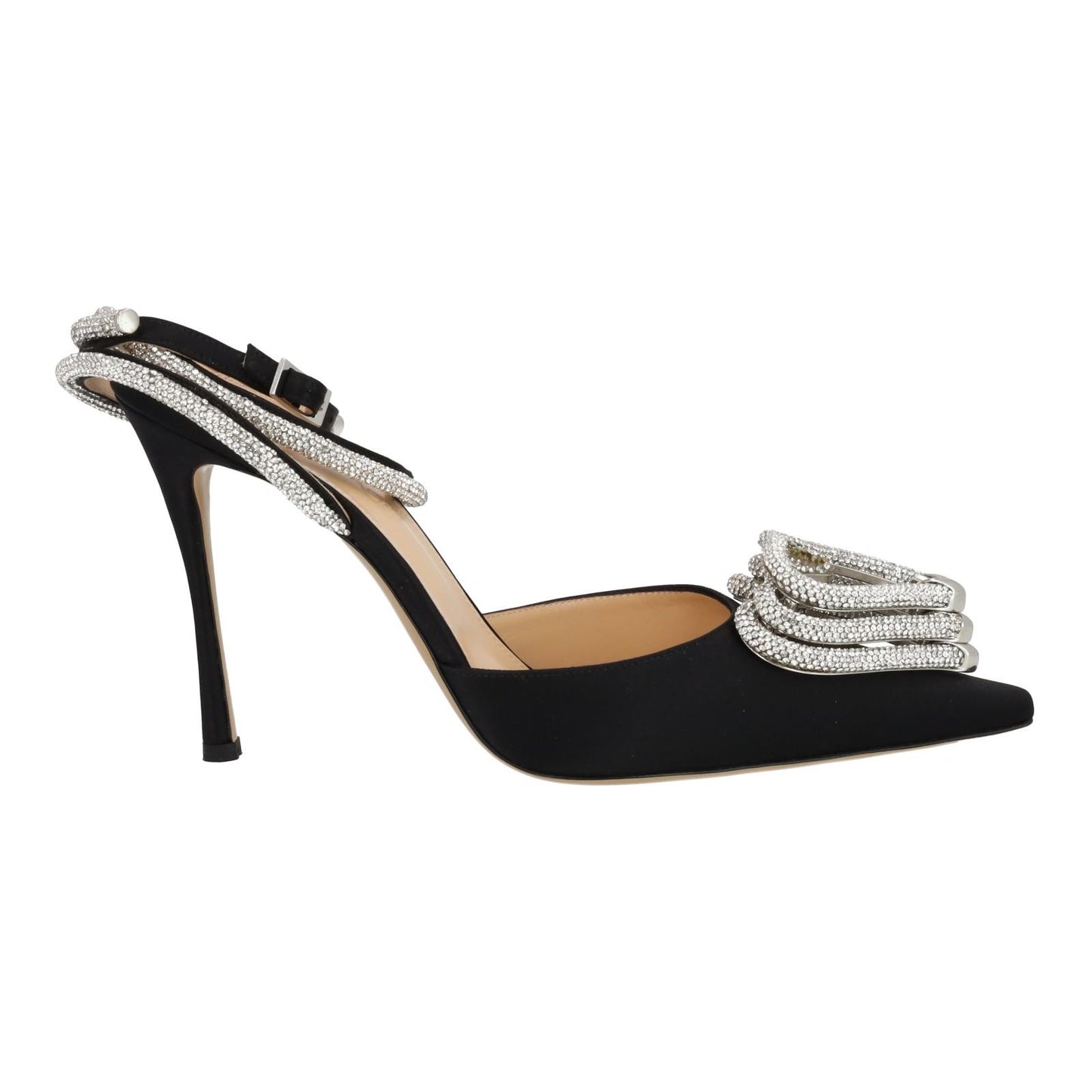 MACH & MACH Triple Heart Shoe Crystal Embellished Black IT38.5 UK5.5 NEW RRP780