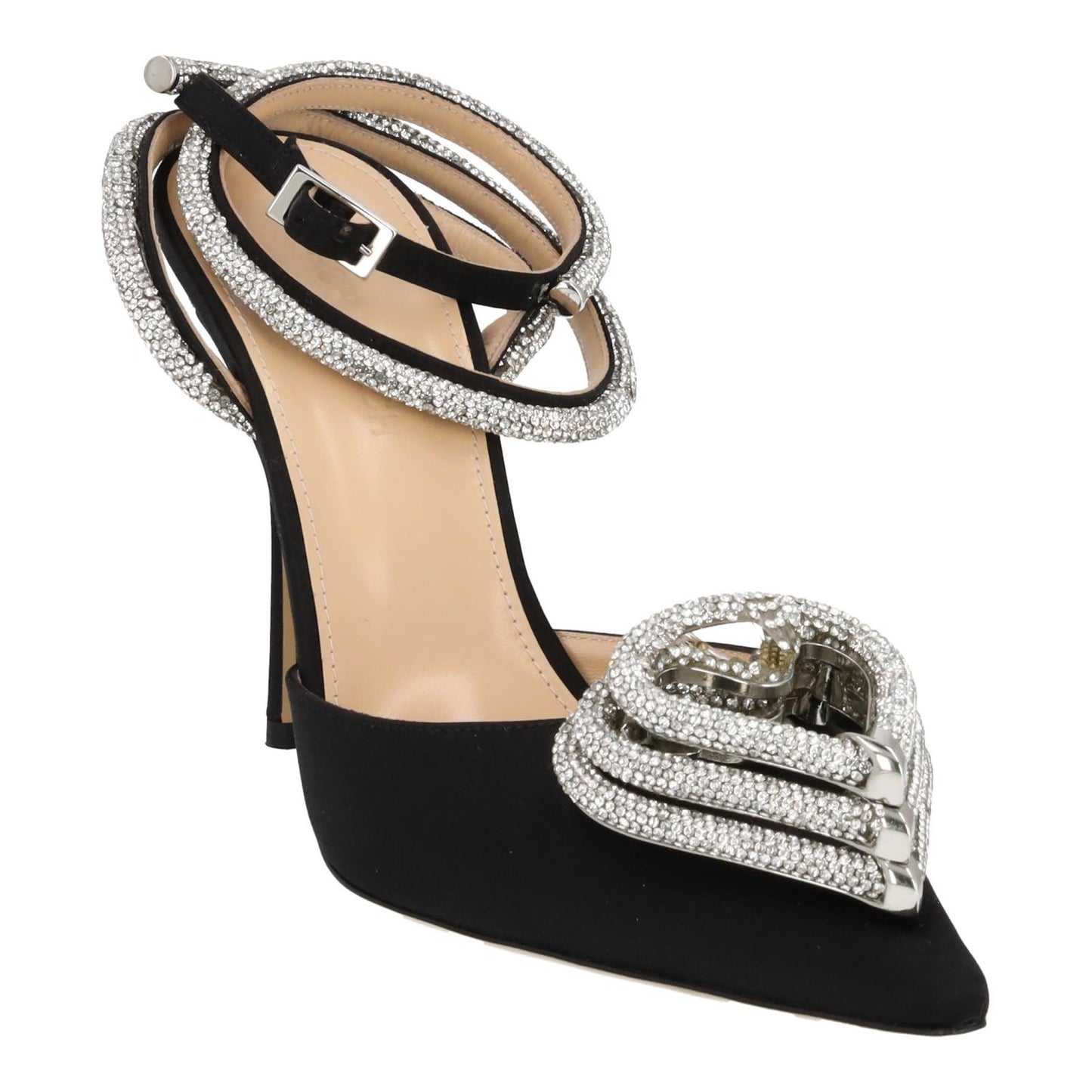 MACH & MACH Triple Heart Shoe Crystal Embellished Black IT38.5 UK5.5 NEW RRP780