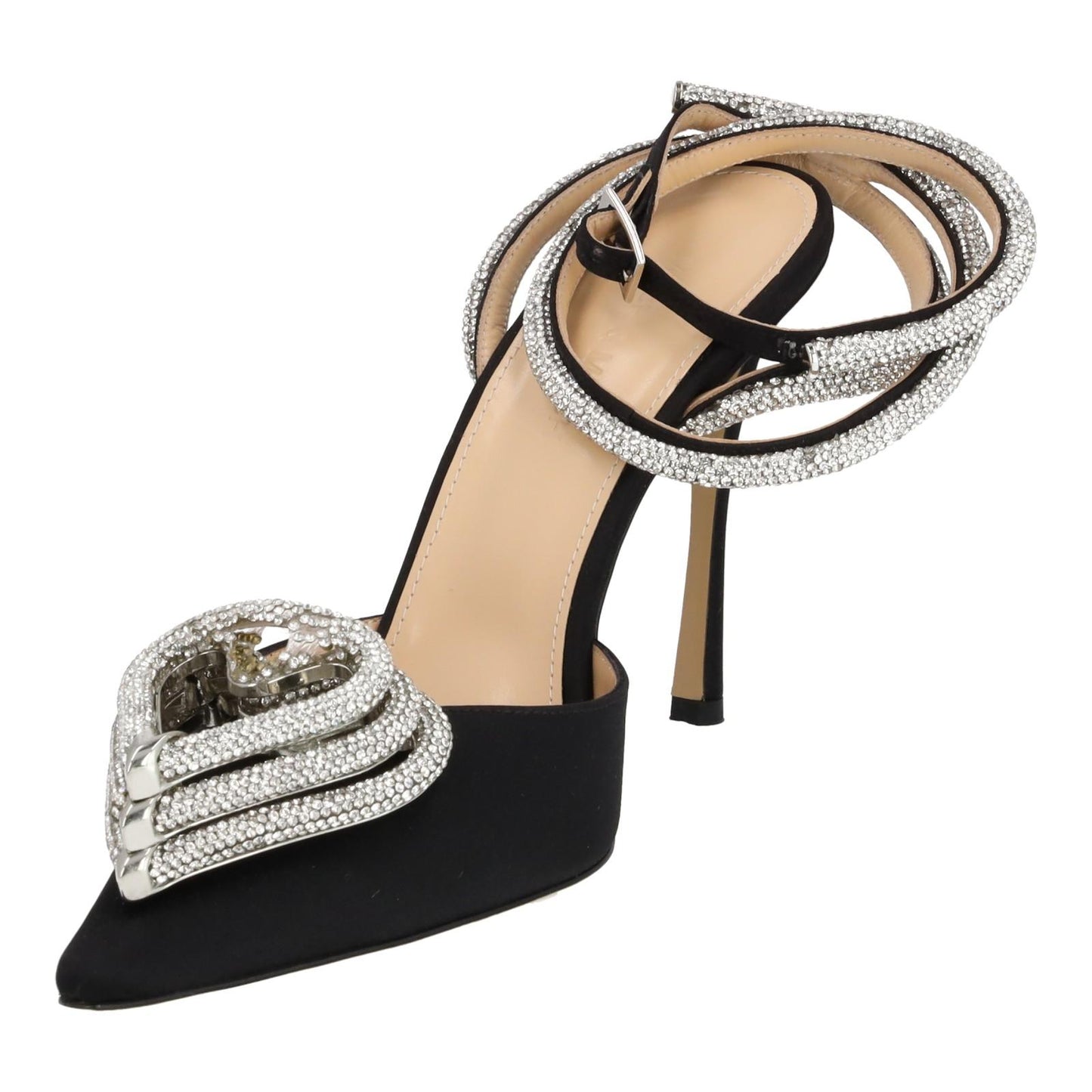 MACH & MACH Triple Heart Shoe Crystal Embellished Black IT38.5 UK5.5 NEW RRP780