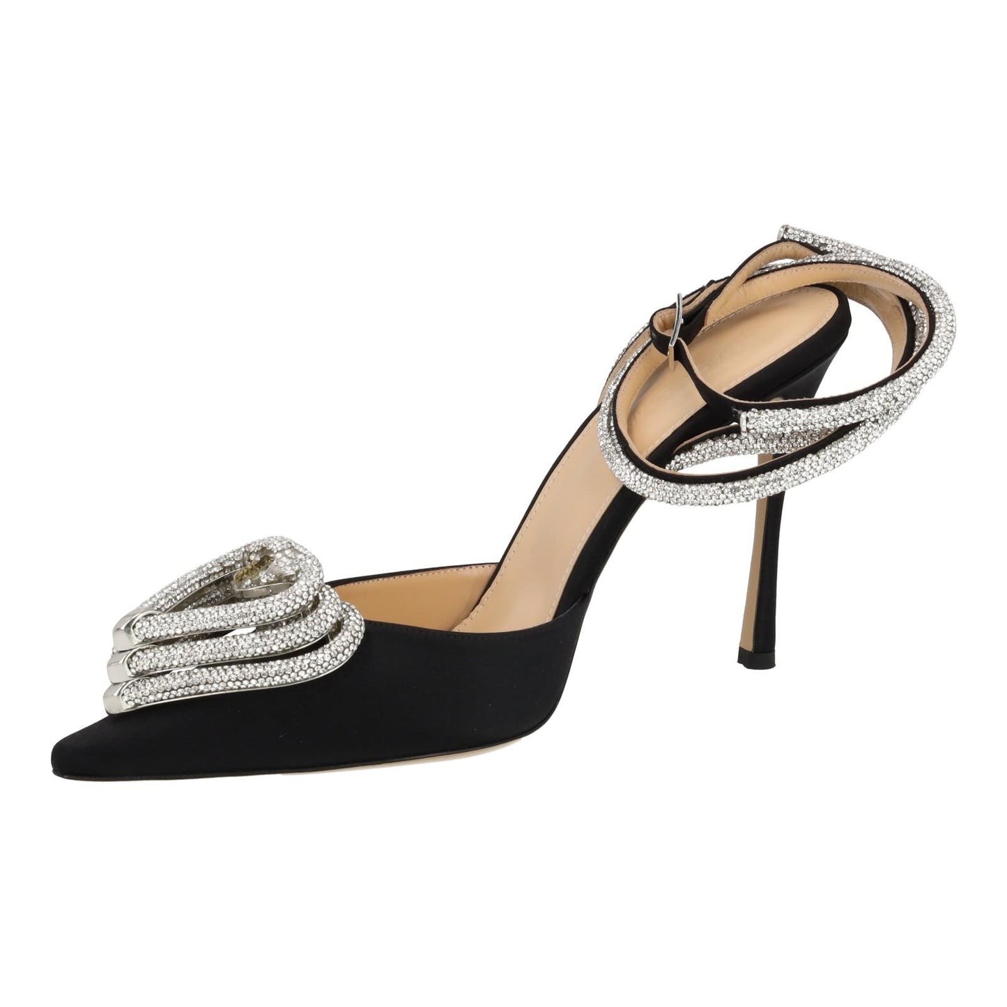 MACH & MACH Triple Heart Shoe Crystal Embellished Black IT38.5 UK5.5 NEW RRP780